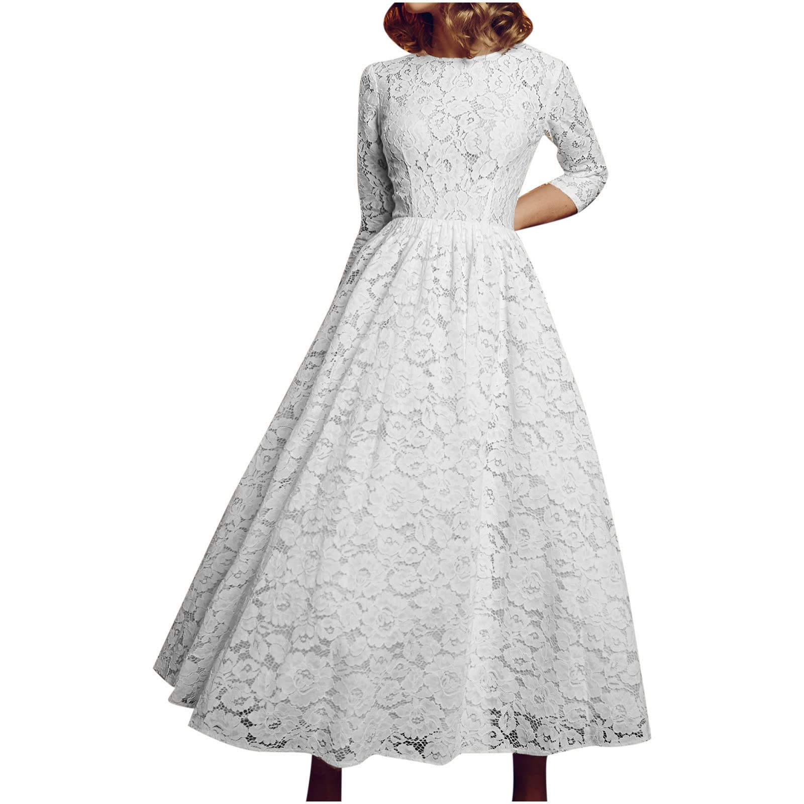 Elegant Boho Floral Lace V-Neck Swing Dress for Women - Perfect for Wedding Guest, Evening Party & Casual Occasions | Hollow Out Design & Comfortable Fit