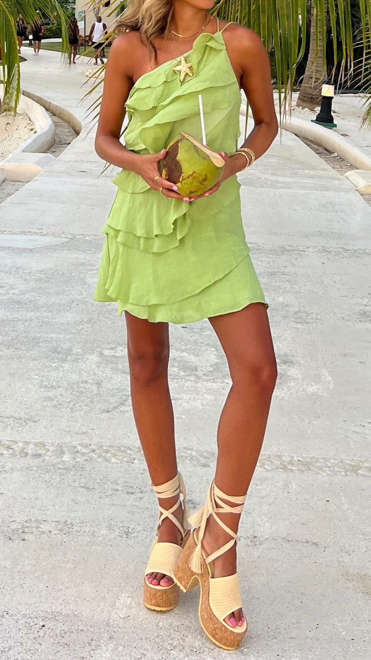 Cassidi Mini Dress for Women - Sage Green Summer Casual Flowy Short Sleeve Dress for Beach, Party & Date Night
