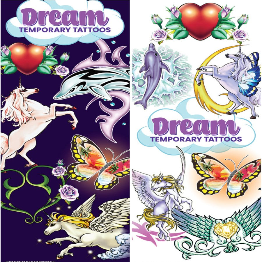 Dream Temporary Tattoos - Waterproof Fake Tattoos for Adults & Kids - Long Lasting Body Art Stickers for Parties, Halloween & Cosplay