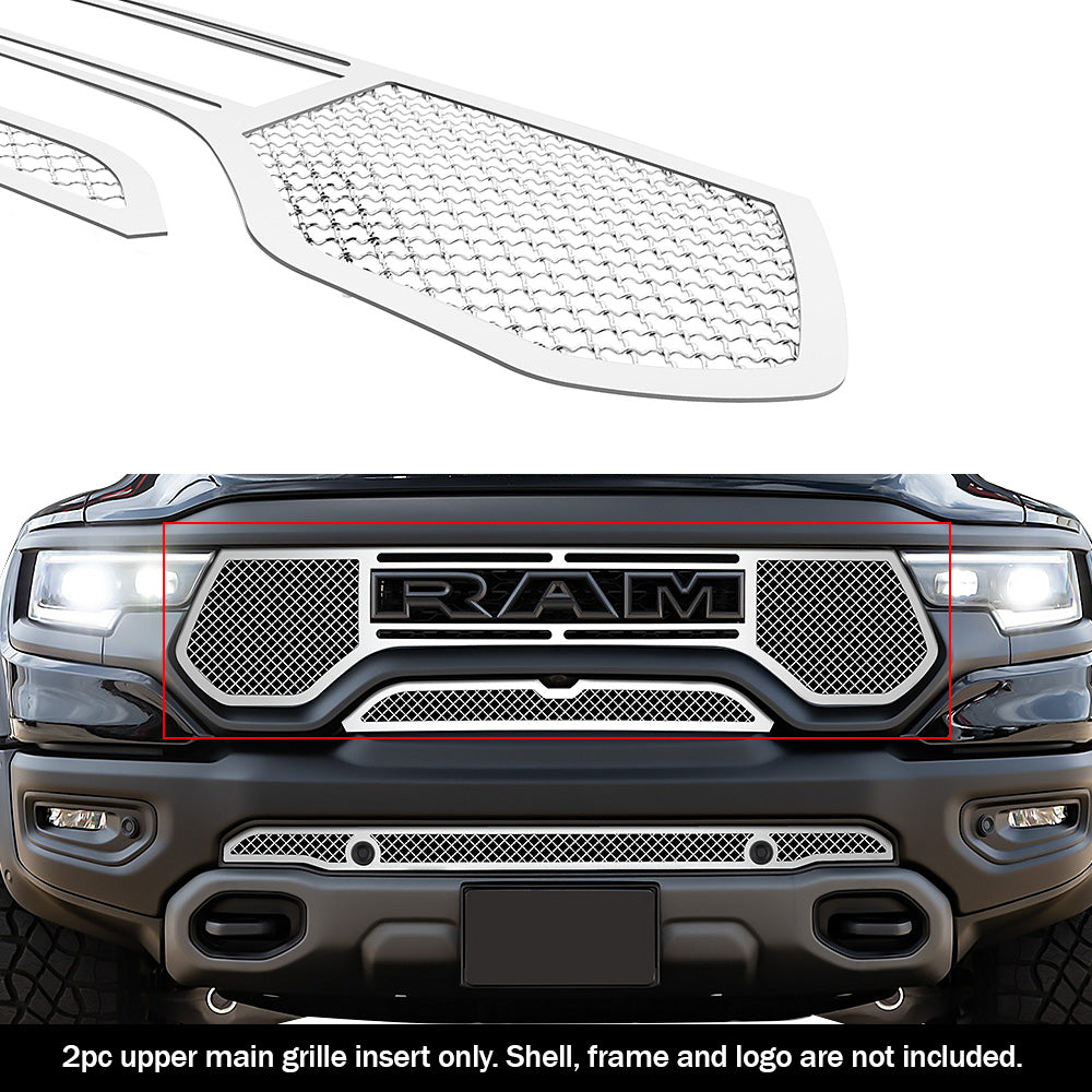 Polished Stainless Steel Upper Mesh Grille for 2021-2024 Ram 1500 TRX 6.2L - Durable & Stylish Front Grille Replacement for Off-Road & Custom Truck Upgrades
