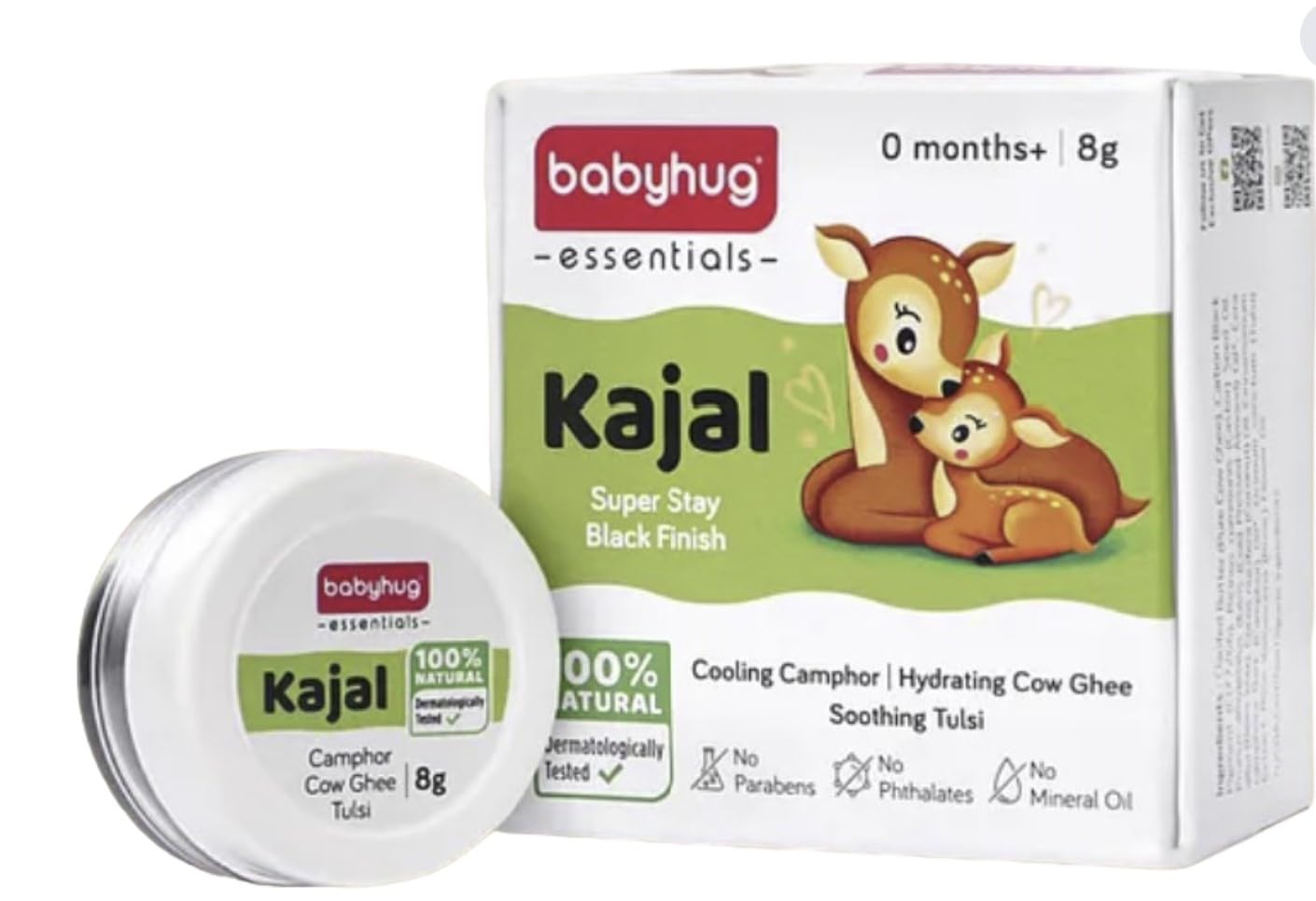 Organic Babyhug 100% Natural Kajal (8g) - USDA Certified with Castor Oil, Coconut Oil, Rosehip Oil & Sweet Almond Oil | Gentle Eye Makeup for Babies & Kids | Perfect for Festivals, Weddings & Daily Use