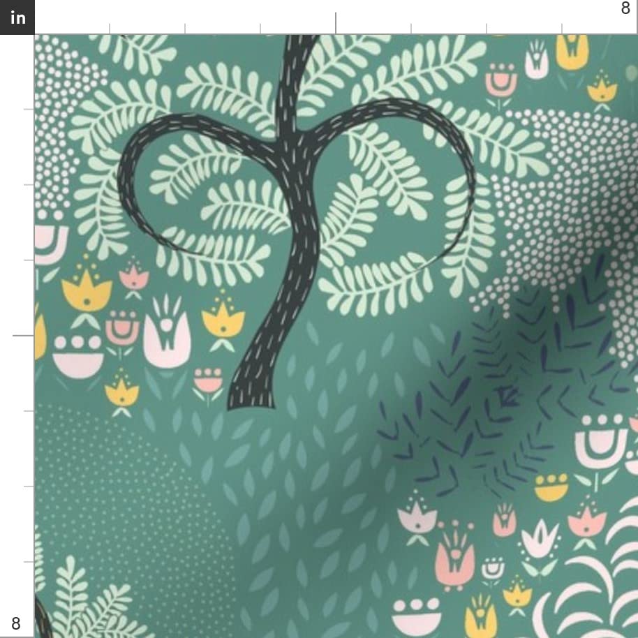 Nature Outdoors Teal Neighborhood Houses Printed Organic Cotton Sateen Fabric - Fat Quarter for Sewing, Quilting, Apparel & Home Decor | Eco-Friendly Fabric for DIY Projects, Curtains & Throw Pillows