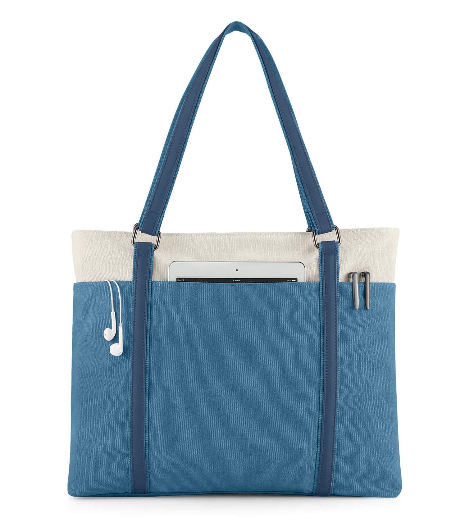 VOGUZY Women's Canvas Laptop Tote Bag - Stylish Work Purse & Professional Handbag for Office, Commuting, and Business Travel