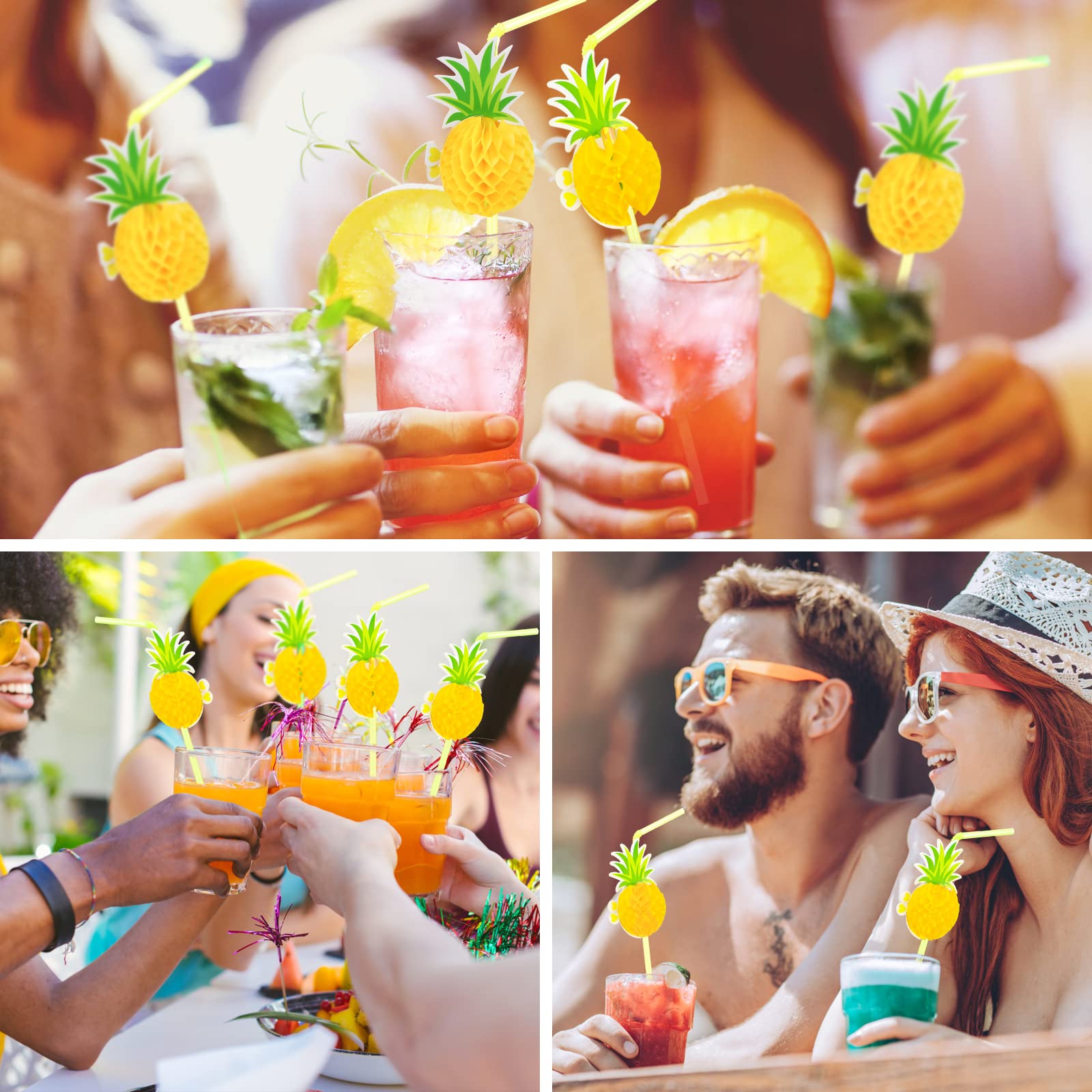 50 Pcs Pineapple Drinking Straws - Tropical Cocktail Straws for Luau, Pool & Birthday Parties - Hawaiian Themed Party Decorations & Tableware Supplies - Perfect for Summer Drinks, Beach Events & Tropical Celebrations