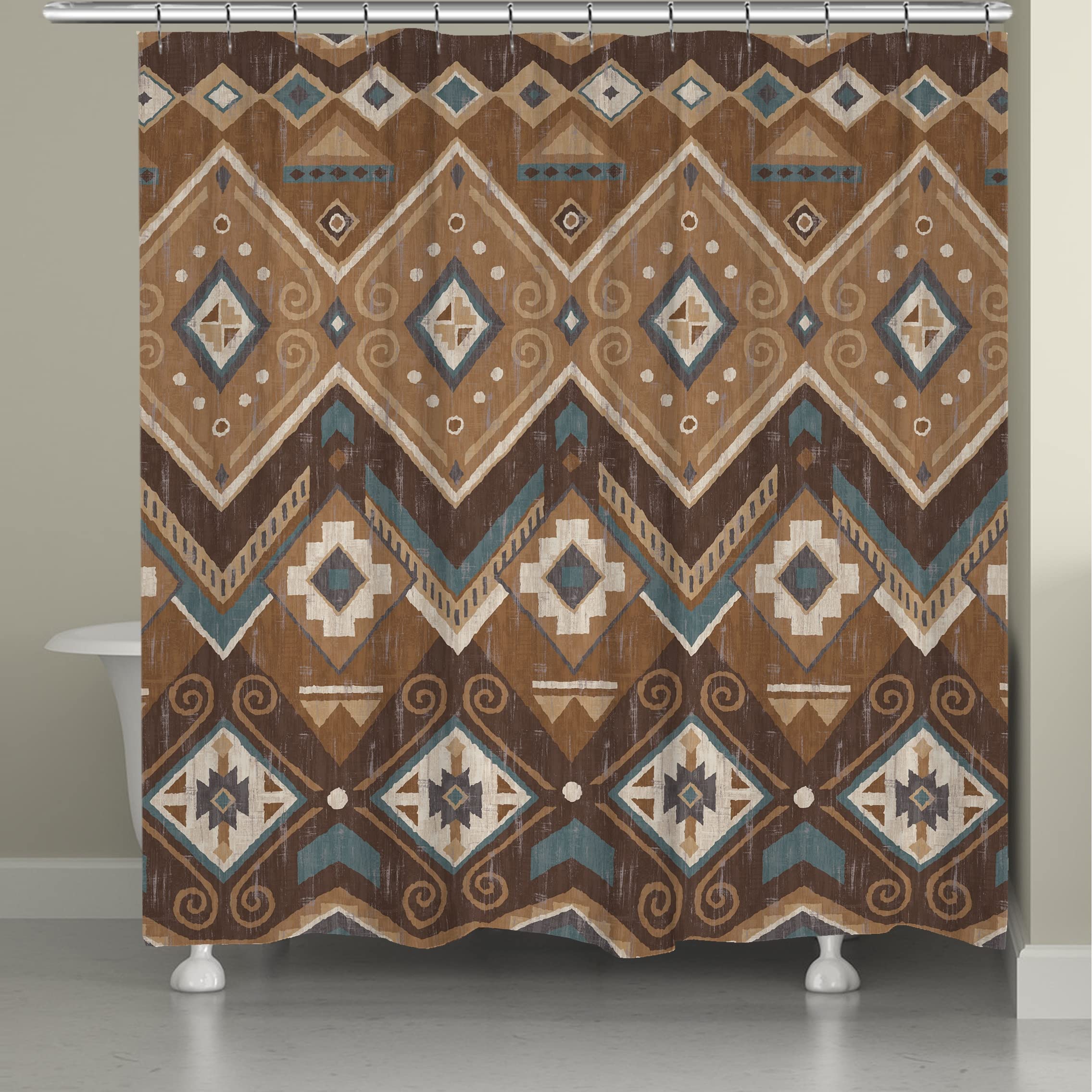 Laural Home Aztec Shower Curtain - Waterproof Bathroom Decor with Tribal Pattern - Perfect for Boho, Farmhouse & Modern Bathrooms