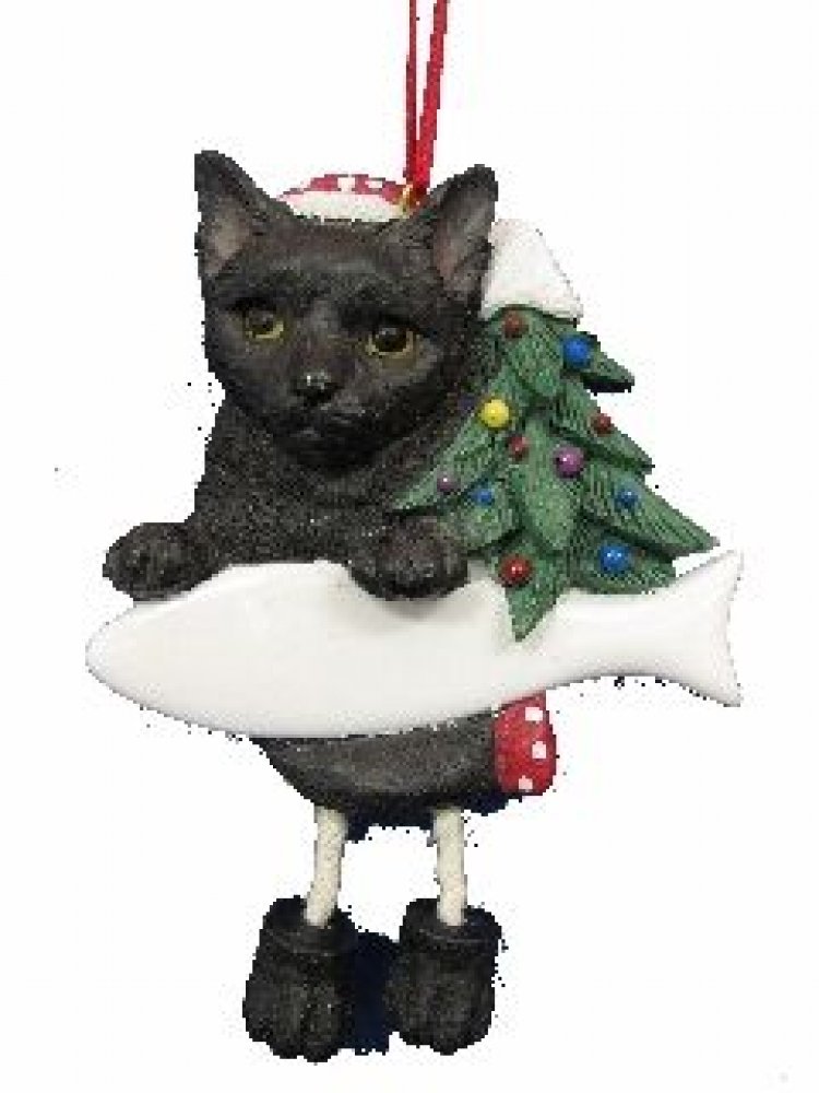 Personalized Black Cat Dangling Ornament - Custom Cat Decor for Christmas Tree, Home, Office & Gifts (Handmade Cat Lover Present)