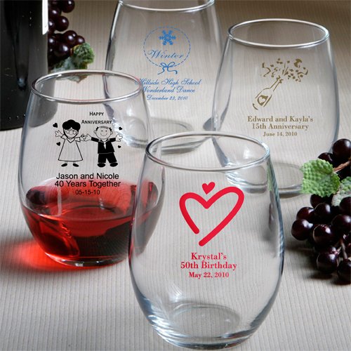 Custom Printed Stemless Wine Glasses - 25 Pack for Parties, Weddings & Gifts - Personalized Screen Printed Barware for Home Entertaining