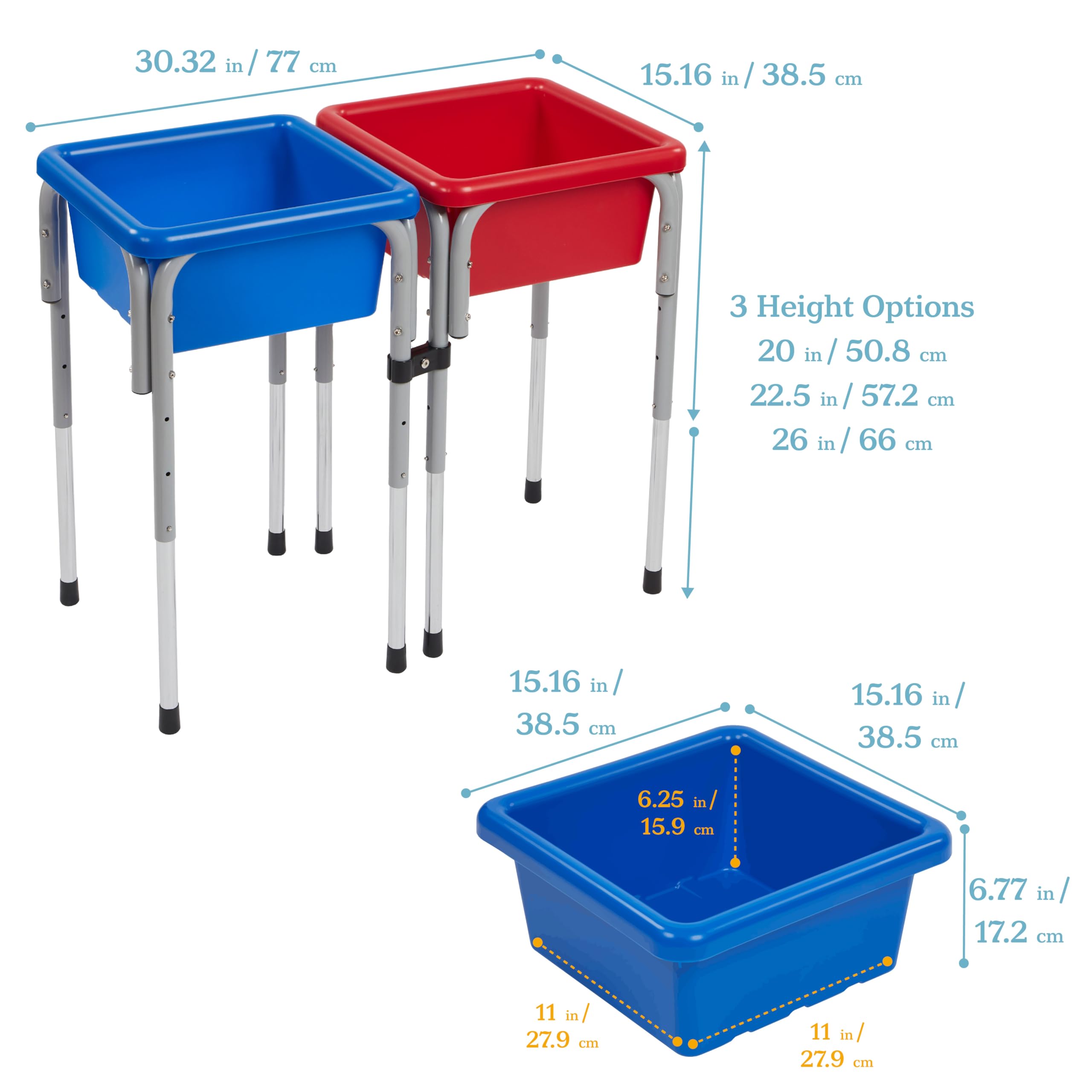 ECR4Kids Adjustable 2-Station Sand and Water Play Table with Sensory Bins - Blue & Red for Kids Outdoor & Indoor Sensory Play Activities