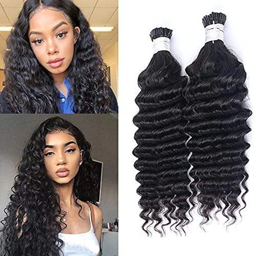 Deep Wave I-Tip Hair Extensions for Black Women | 100% Brazilian Virgin Remy Hair | 30-Inch Curly Microlink Extensions | Bulk Pack for Natural Look & Styling Versatility | Perfect for Weddings, Parties & Everyday Glam