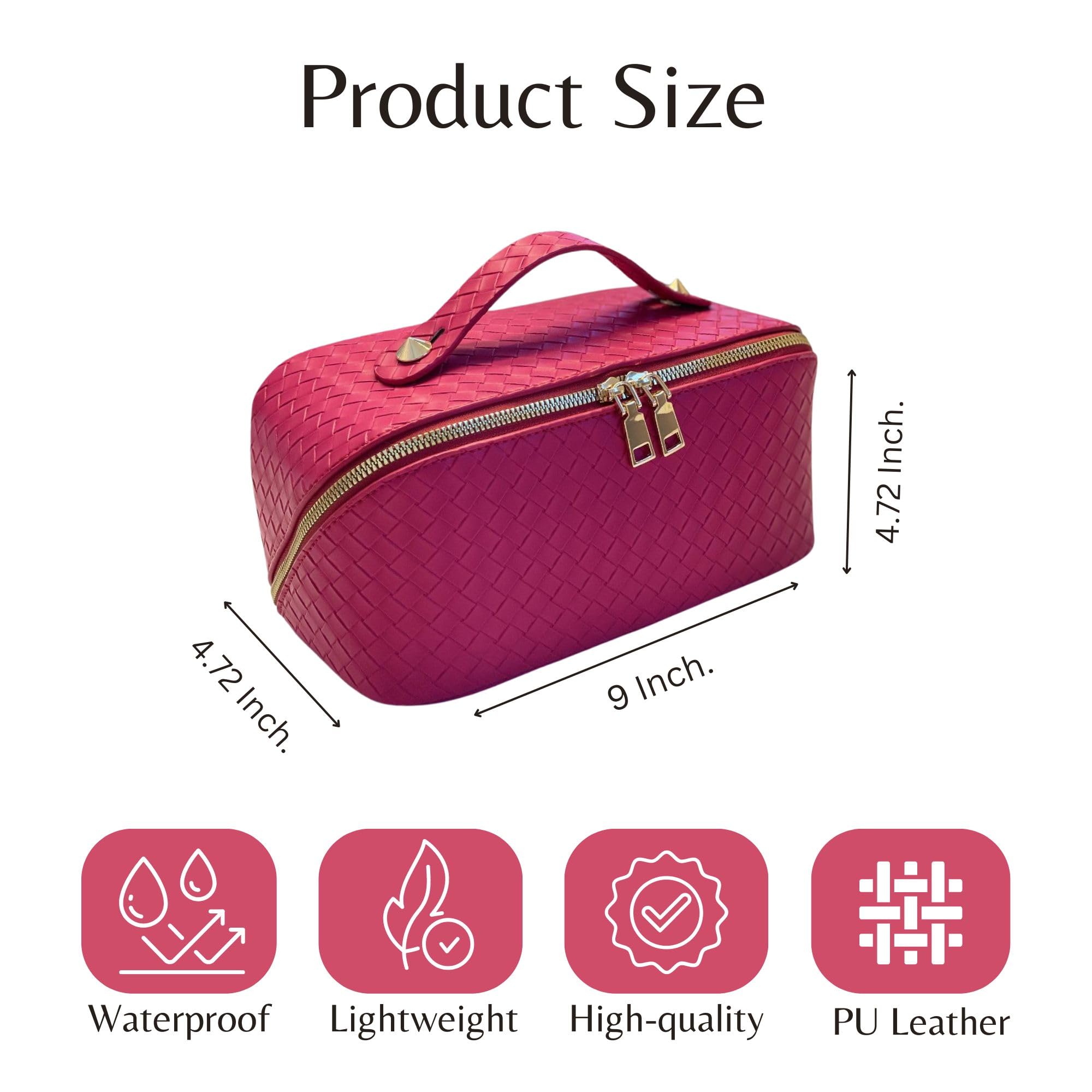 Li&Ko Large Waterproof Travel Makeup Bag with Handle & Divider - Pink Cosmetic Organizer & Toiletry Bag for Women | Perfect for Vacations, Business Trips & Gym Essentials