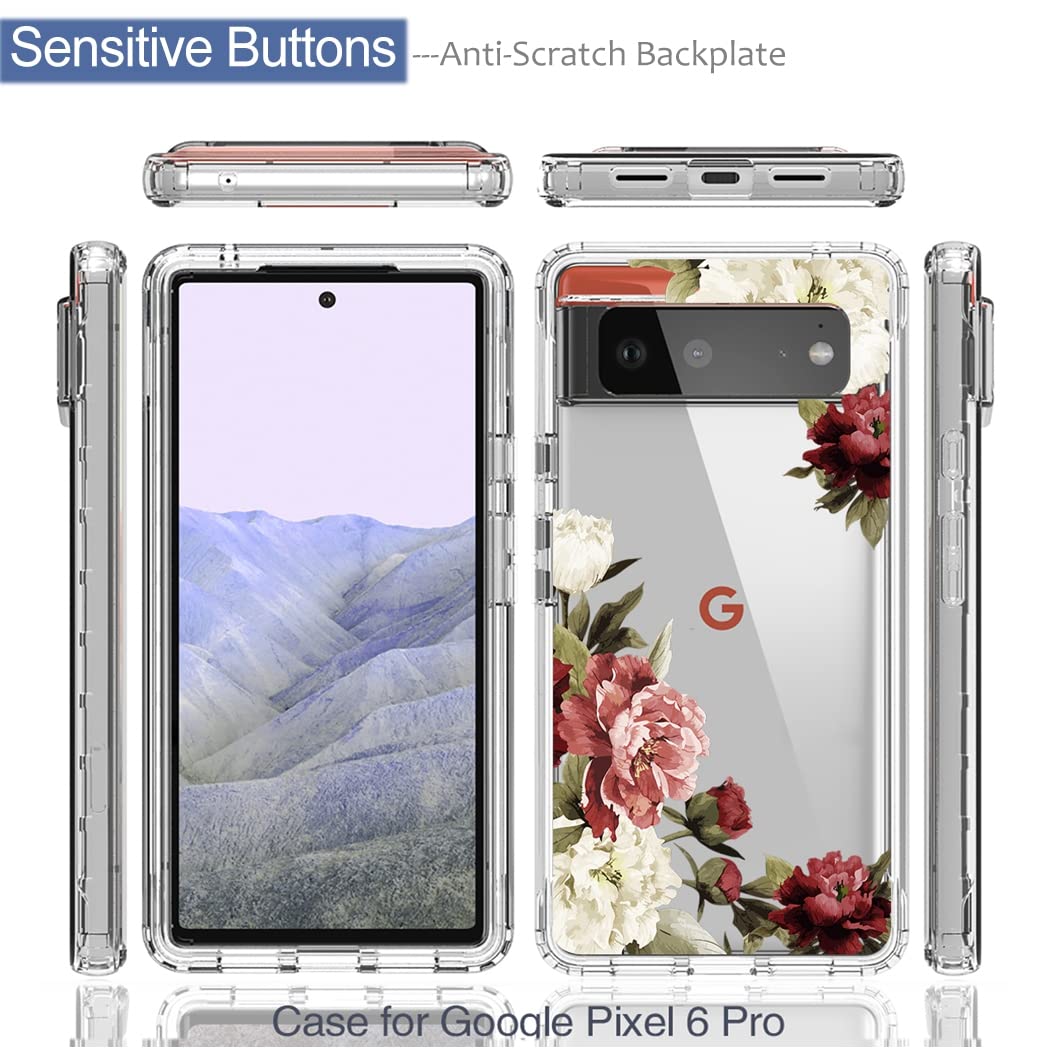 **Google Pixel 6 Pro Case - Cute Clear Floral Design Full Body Protective Cover for Pixel 6 Pro 5G & Pixel 6 XL | Shockproof & Scratch-Resistant | Perfect for Everyday Use, Travel & Gifts**