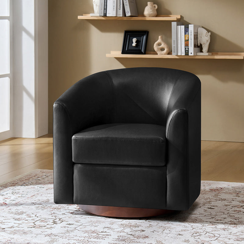 360 Degree Swivel Barrel Faux Leather Chair - Modern Accent Chair for Living Room, Office & Lounge - Comfortable PU Leather Recliner with Smooth Rotation