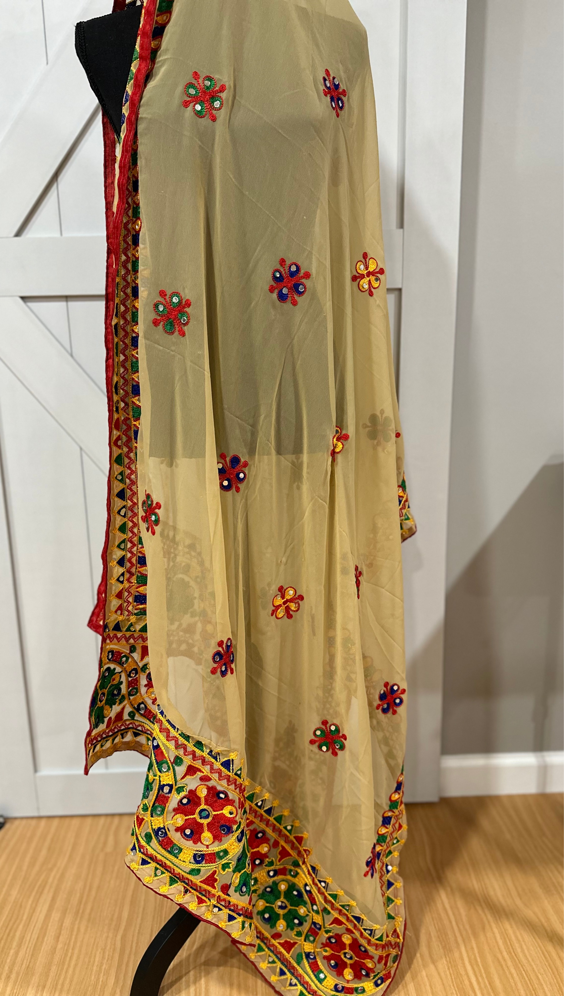 Navaratri Dupatta - Elegant Beige Scarf for Women | Perfect for Festivals, Weddings & Traditional Outfits | Lightweight & Stylish Accessory
