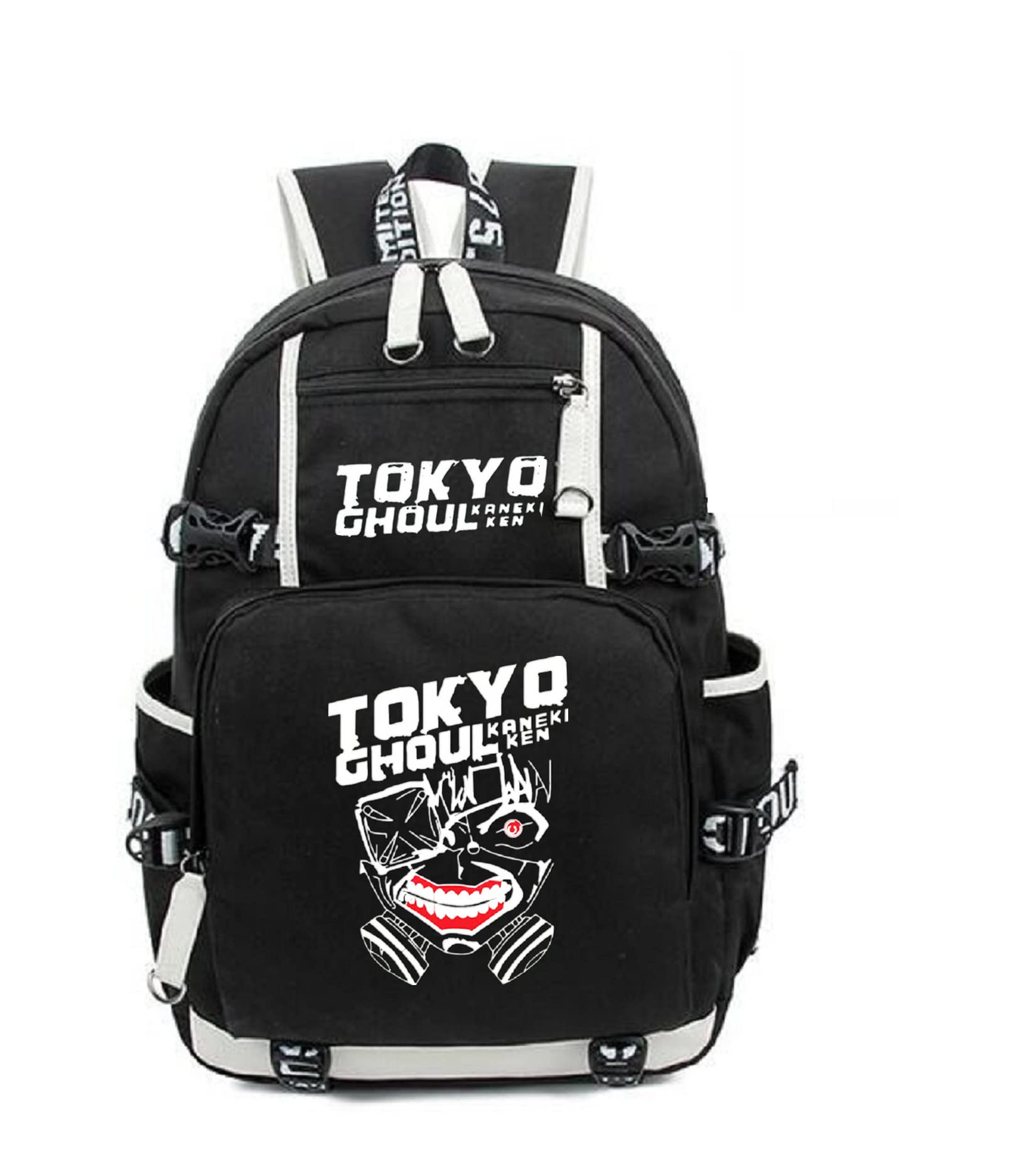 ISaikoy Anime Tokyo Ghoul Backpack - Stylish Black School Bag with Laptop Compartment (Fits 13 Inch) - Perfect for Cosplay, College & Travel