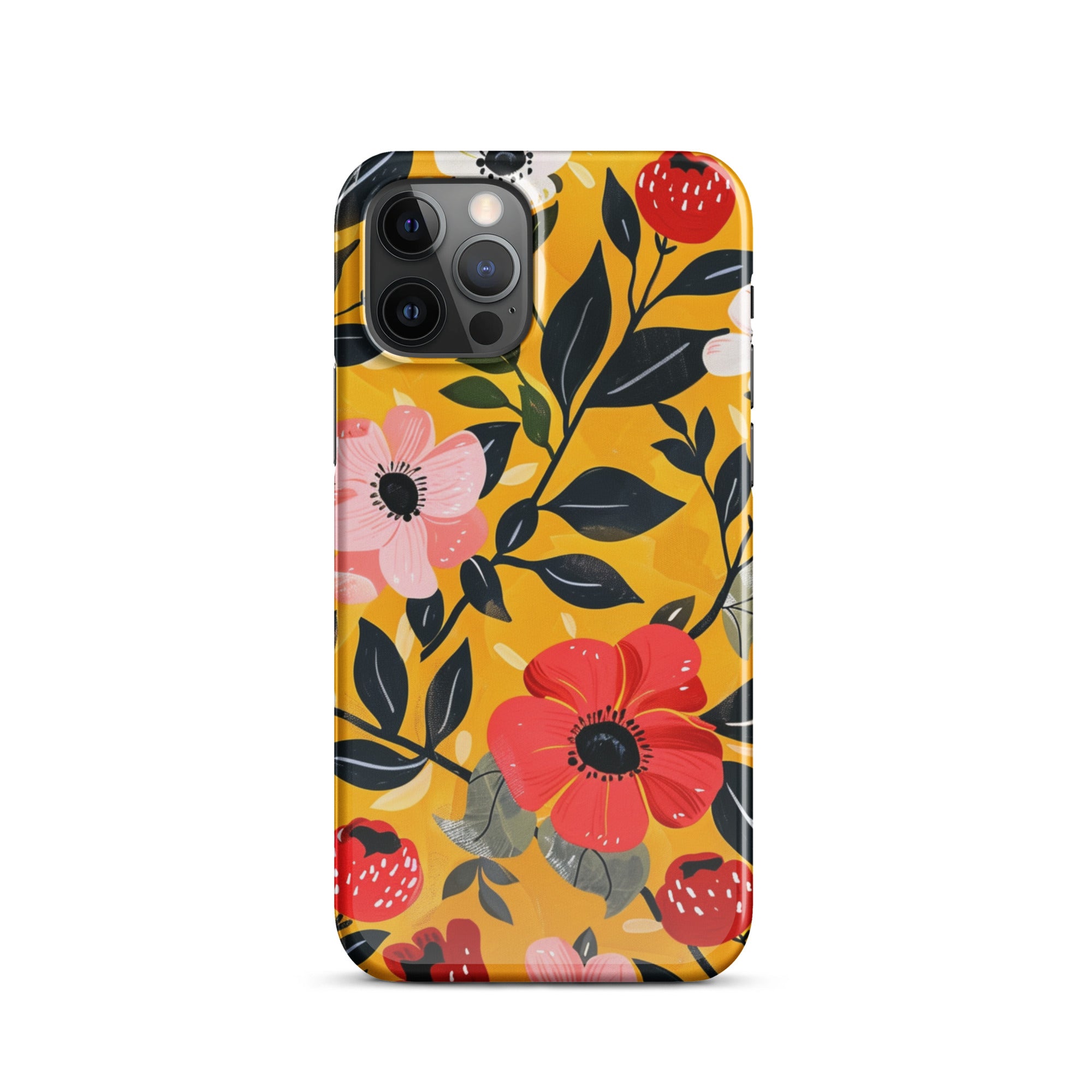 Floral 3-Snap Protective Case for iPhone 14/13/12/11 - Slim Fit with Secure Snap Closure - Perfect for Everyday Use, Work, and Travel