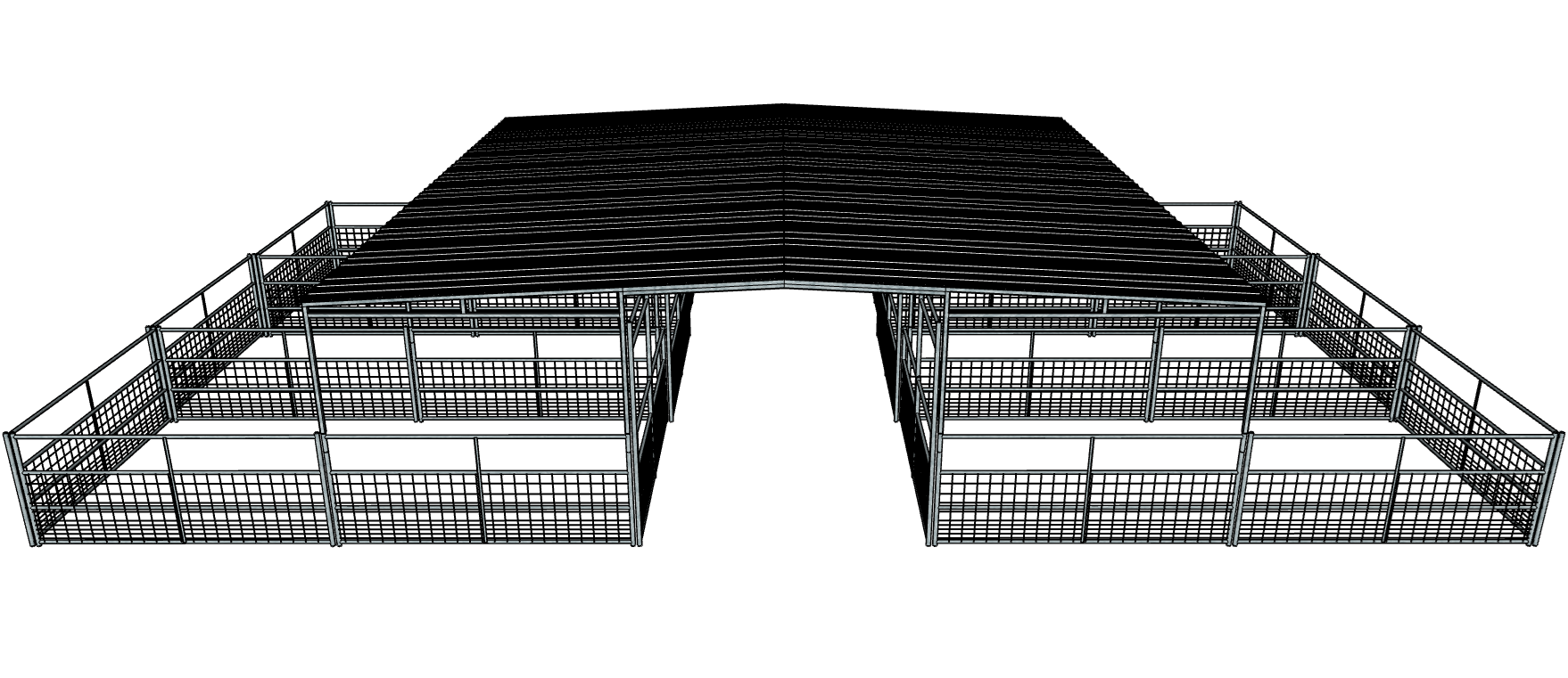 50 Ft X 30 Ft Galvanized 4-Rail Horse Barn Kit with Mesh Panels & 30 Ft Gable Roof - Durable Stable Shelter for Horses, Livestock, and Farm Animals - Perfect for Ranches, Equestrian Centers, and Backyard Stables