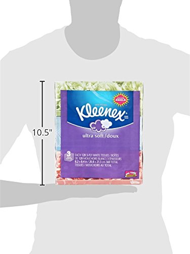 Kleenex Ultra Soft Facial Tissues - 3 Pack (120 Tissues per Flat Box) | Gentle & Strong for Daily Use at Home, Office & Travel
