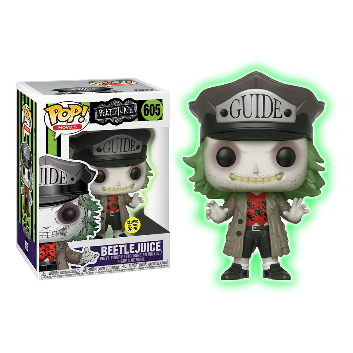 Beetlejuice Pop! Vinyl Figure with Glow-in-the-Dark Hat - Funko Collectible [605] - Perfect for Movie Fans & Nightlight Display