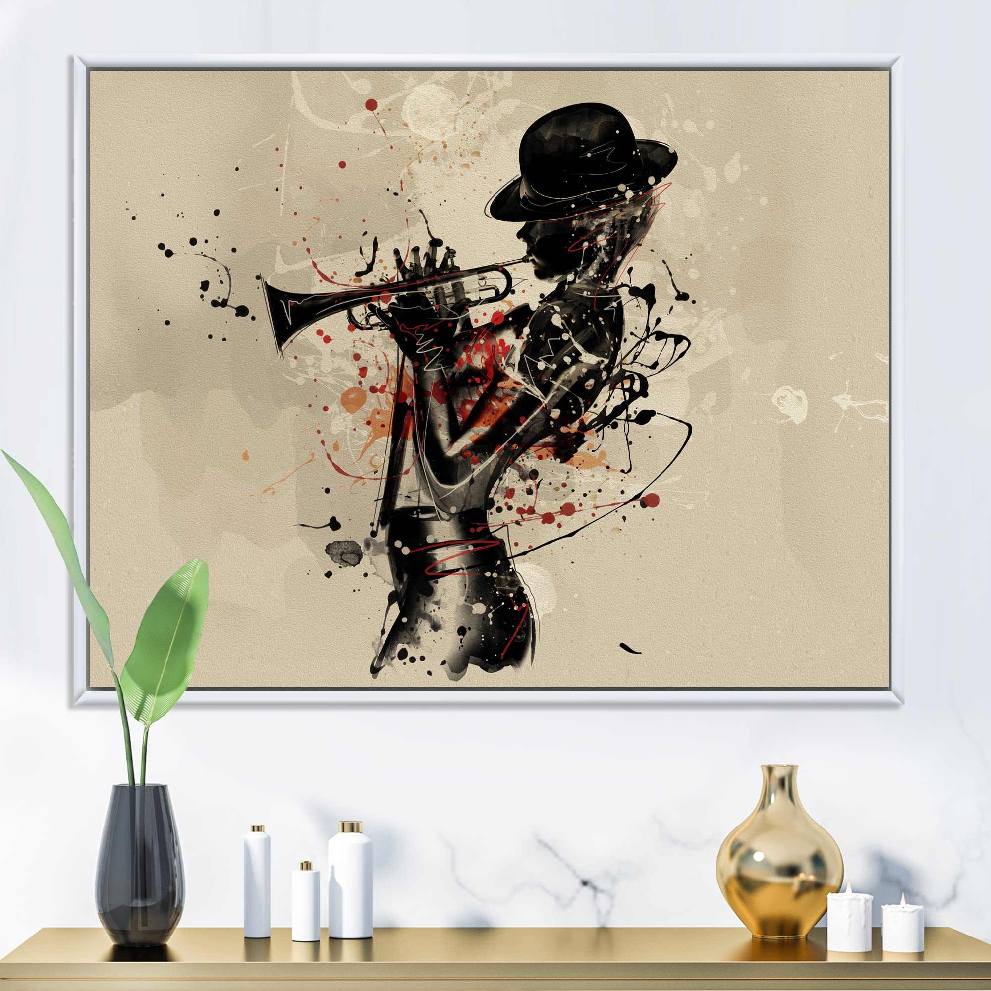 DesignQ Jazz Trumpet Player Wall Art - Modern Framed Canvas Print for Living Room, Bedroom & Office Decor