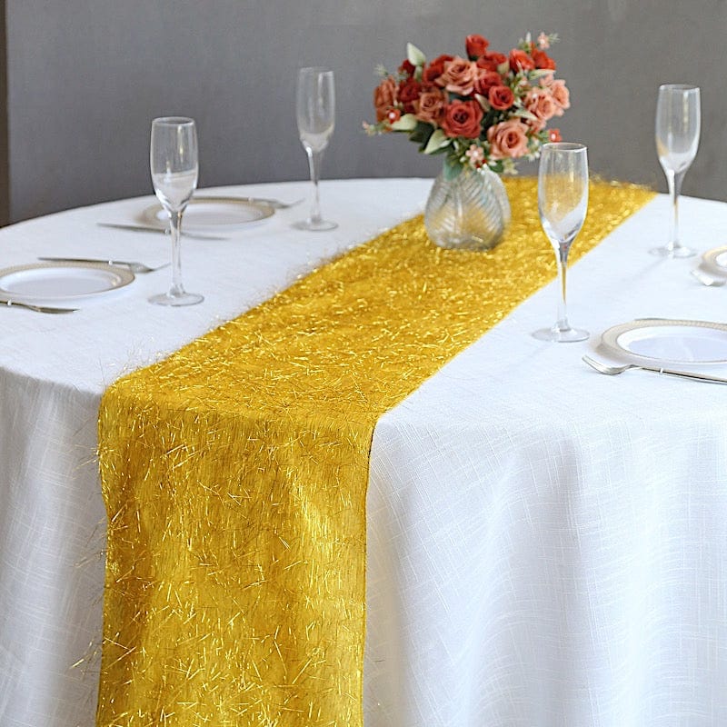 12-Pack 108-Inch Polyester Table Runners with Metallic Tinsel Trim - Elegant Dining Decor for Weddings, Parties & Holiday Celebrations