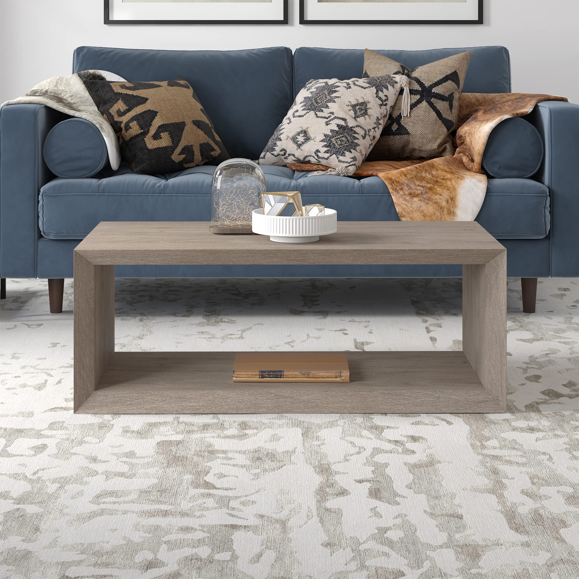 Henn&Hart Osmond Coffee Table 48 Inch Wide Modern Gray - Stylish Living Room Centerpiece for Small Spaces & Apartments
