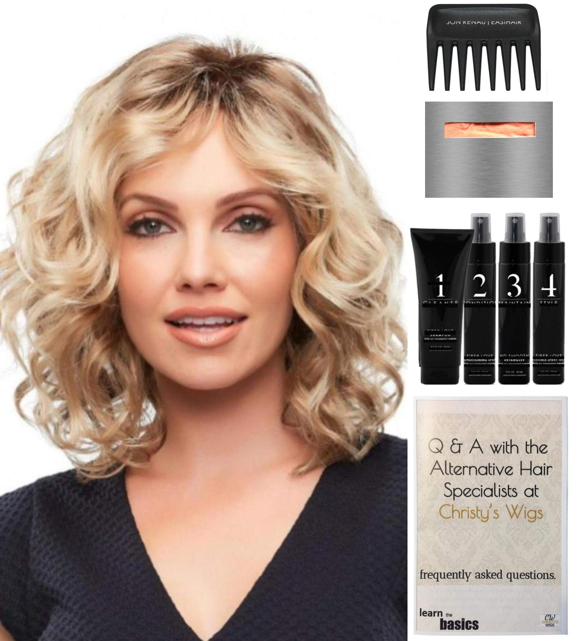 Jon Renau Julianne Petite Wig Bundle - 8pc Set with Wig Care Kit (Shampoo, Conditioner, Comb & Cap) + Christy's Wigs Q&A Booklet | Perfect for Travel, Cosplay & Everyday Wear for Thin Hair