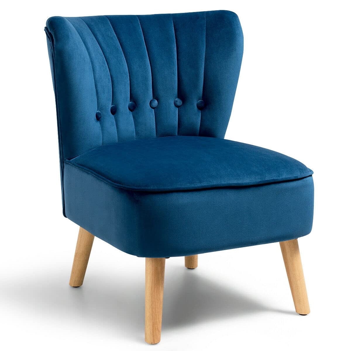 LIVIZA Armless Accent Chair - Modern Tufted Velvet Lounge Chair with Sturdy Rubber Wood Legs, Comfortable Single Sofa for Living Room, Bedroom & Office - Perfect for Relaxing, Reading & Small Space Decor (Blue)