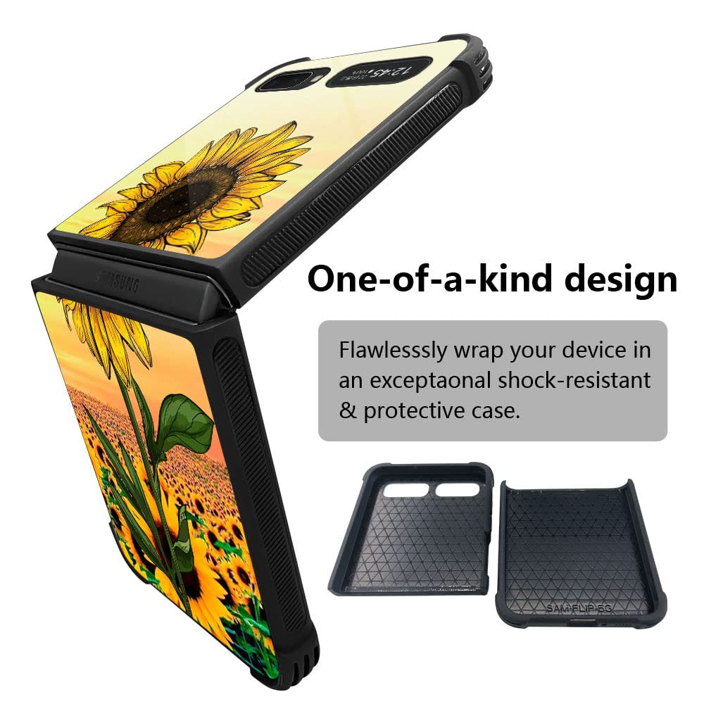 Military-Grade Protective Case for Samsung Galaxy Z Flip 5G - Shockproof Corners, Anti-Scratch Cover with Sunflower Design | Perfect for Outdoor Activities, Travel & Daily Use