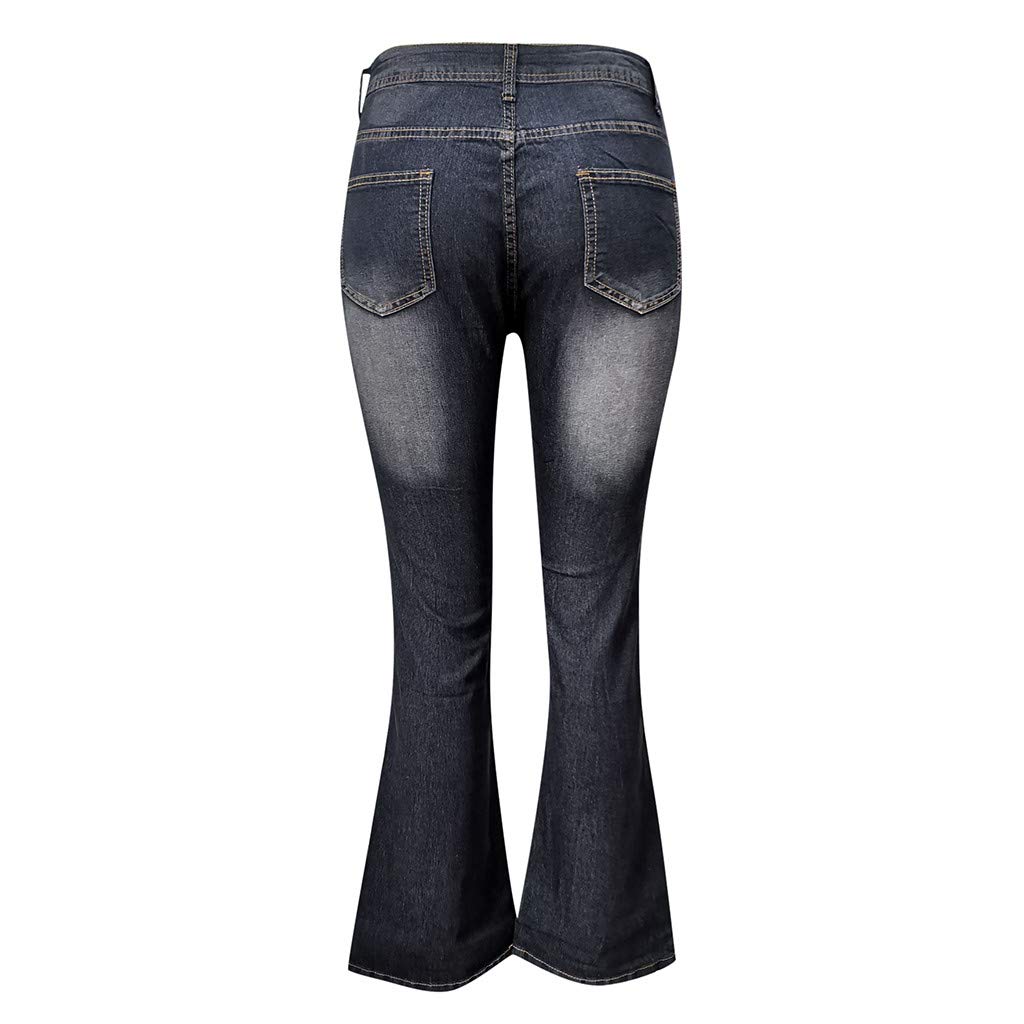 SERYU Women's High Waist Flare Jeans - Embroidered Destroyed Denim Pants with Button Closure, Black (Boho Chic Style for Casual Wear & Night Out)