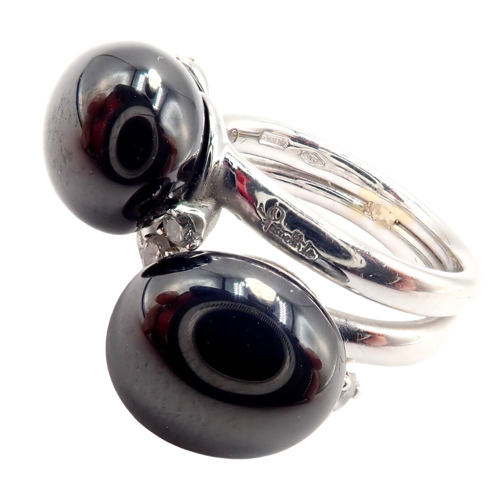 Authentic Pomellato Capri 18k White Gold Diamond Twin Black Ceramic Ring - Luxury Jewelry for Weddings, Anniversaries & Special Occasions