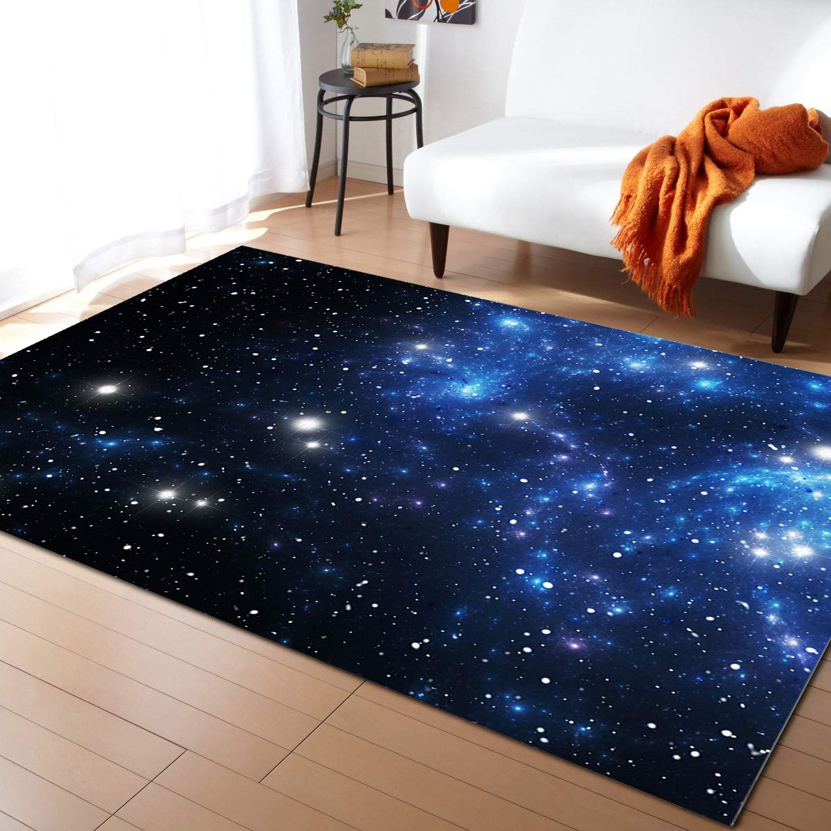 4' x 6' Constellation Area Rug - Outer Space Star Nebula Astronomy Theme Kids Nursery Carpet | Non-Slip Modern Floor Mat for Bedroom, Kitchen & Playroom Decor