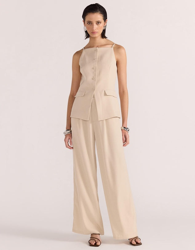Hayden Beige Longline Vest Top for Women - Lightweight Summer Layering Piece for Casual Outfits & Beach Cover-Up