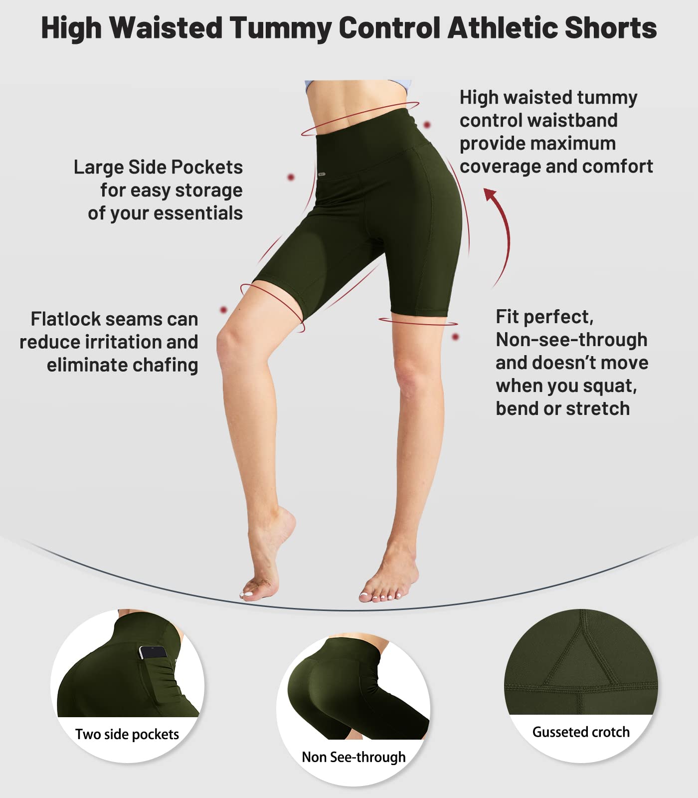 MIER Women's High Waist Yoga Shorts - 8 Inch Compression Biker Shorts with Side Pockets & Tummy Control - Perfect for Yoga, Running, Gym Workouts & Everyday Wear