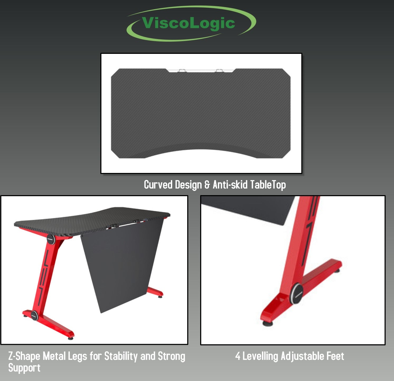 Z Shape Series ES03 Gaming Desk - Black & Red Ergonomic Computer Desk for Gamers & Streamers - Perfect for Gaming Setups, Home Office & Streaming Studios