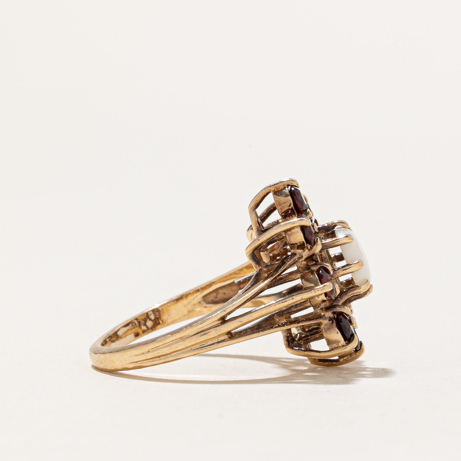 Opal & Garnet Cocktail Ring - 1.12 Carat Total Weight (CTW) - Size 5.25 - Elegant Statement Jewelry for Evening Parties, Weddings & Special Occasions