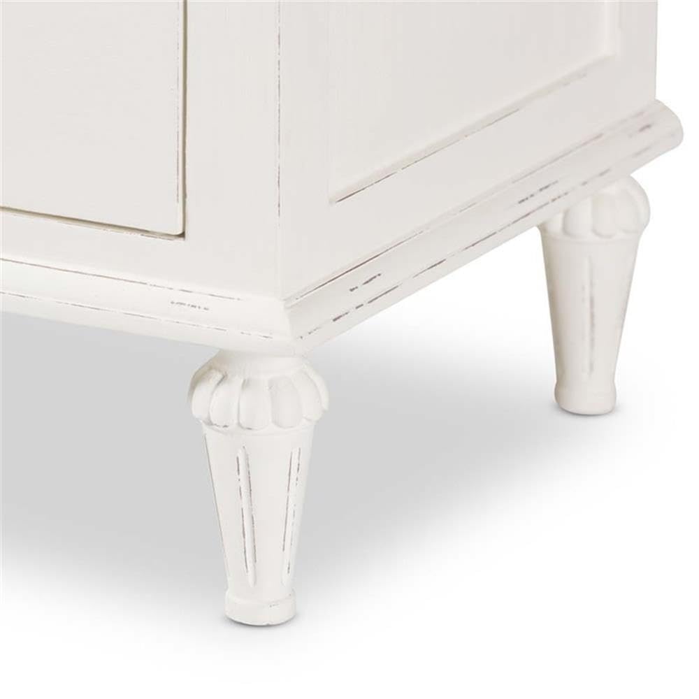 BOWERY HILL Whitewashed Hardwood 3-Drawer Nightstand - Provincial Style Bedside Table for Bedroom, Guest Room & Nursery Furniture