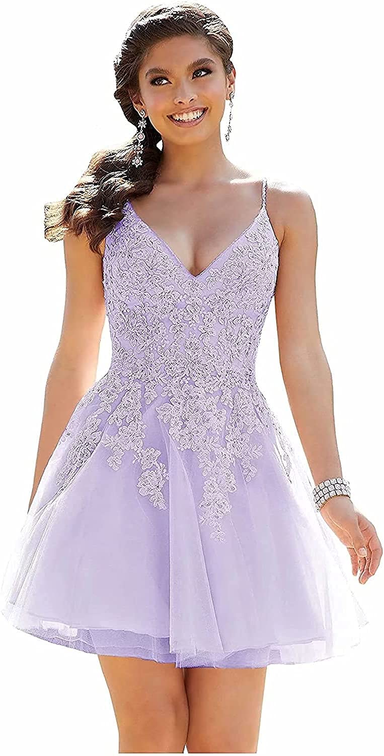 Elegant Women's Lace Prom Dress V-Neck Short Homecoming Evening Gown - Perfect for Teen Dances, Parties & Special Occasions