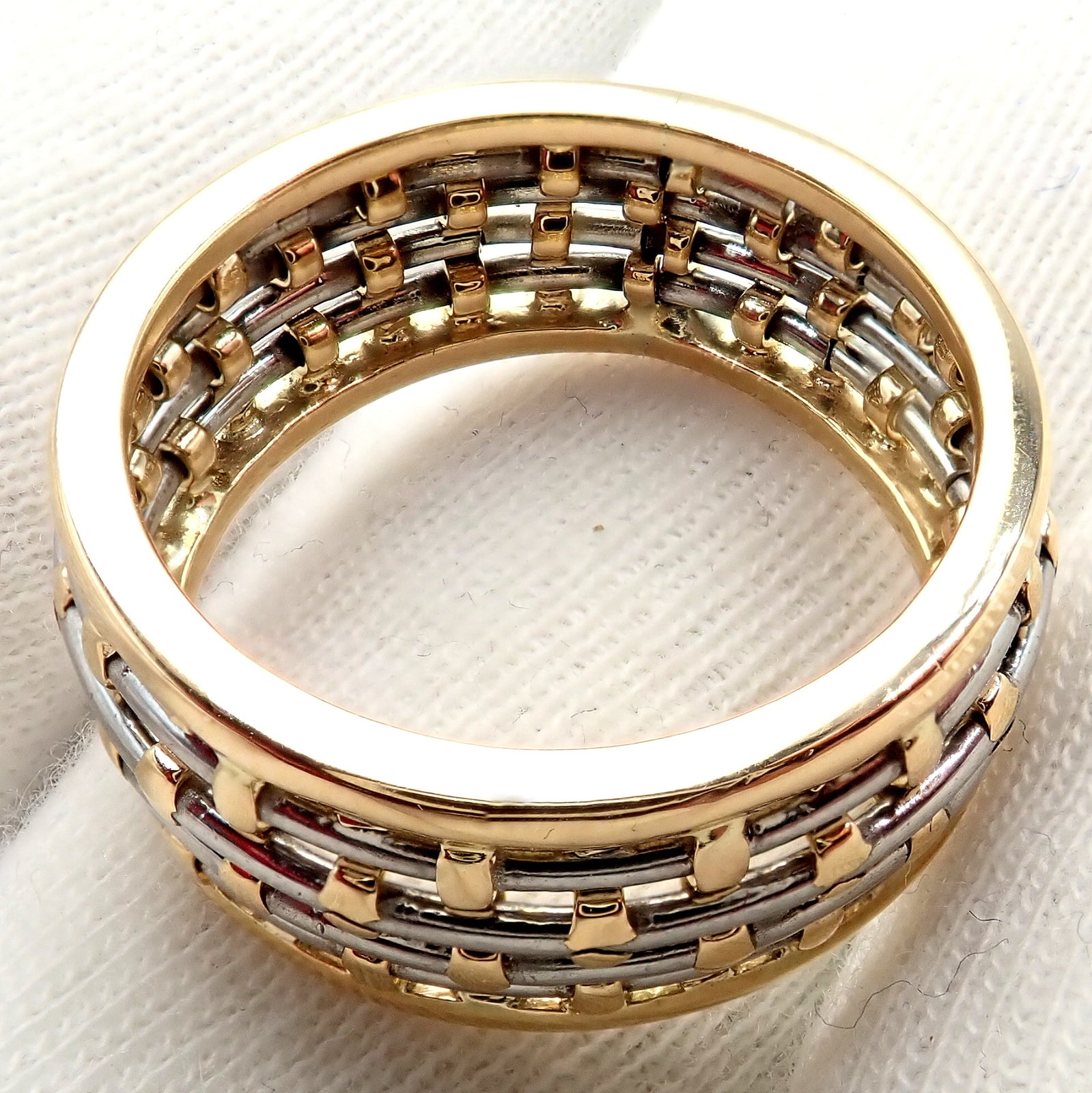 Authentic Cartier 18K Yellow Gold & Stainless Steel Basket Weave Ring and Earrings Set - Luxury Jewelry for Weddings, Anniversaries & Special Occasions