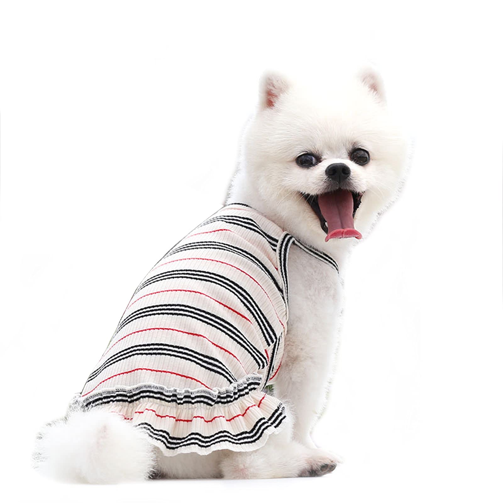 Striped Rainbow Pet Dress - Breathable Cotton Dog Tutu Skirt & Cat Princess Dress for Small Dogs & Puppies (Size M, White) | Perfect for Summer Outfits, Pet Parties & Photo Shoots