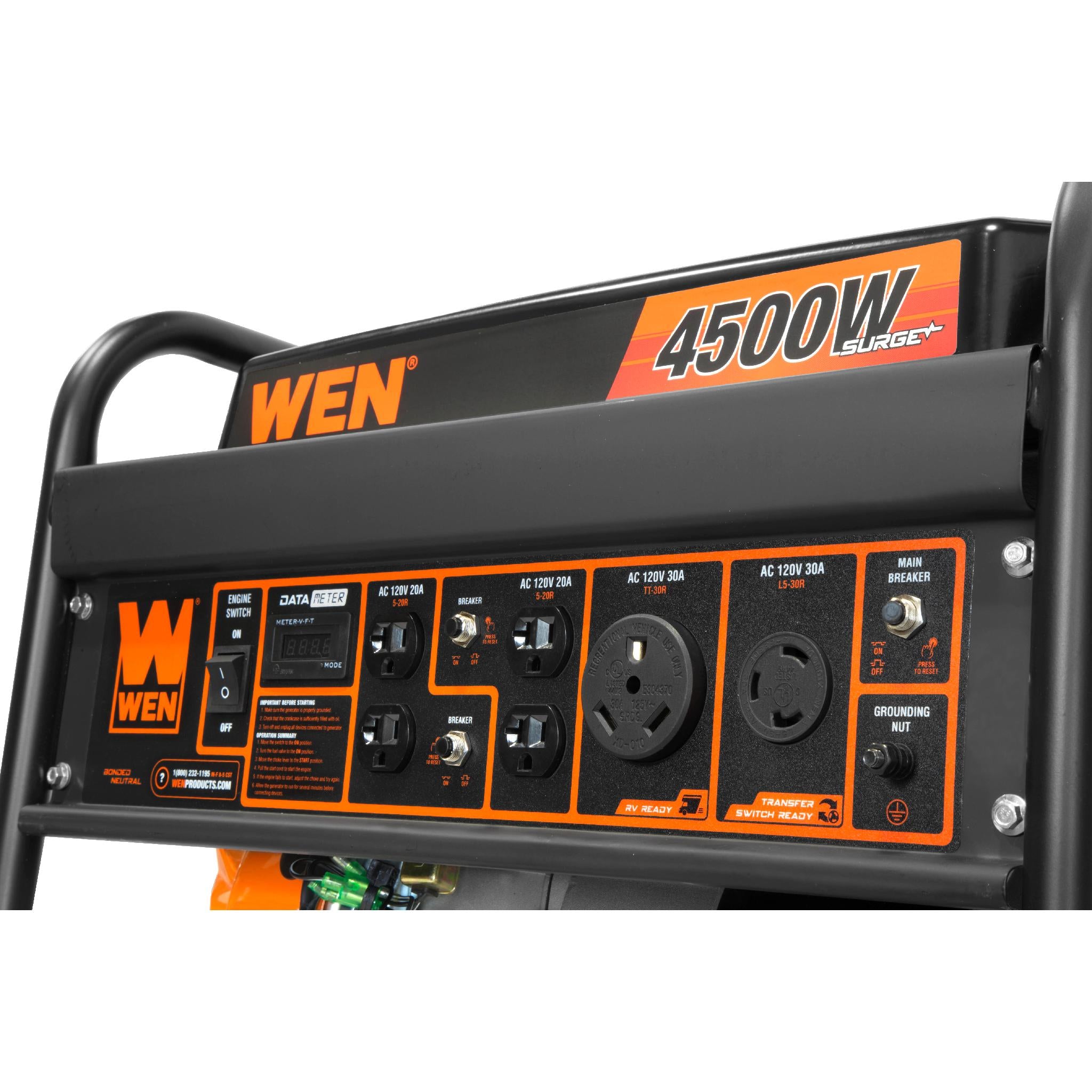 WEN GN4500M 4500 Watt Portable Generator with 212cc Engine, Transfer Switch & RV Ready - Wheel Kit Included for Camping, Home Backup & Outdoor Power