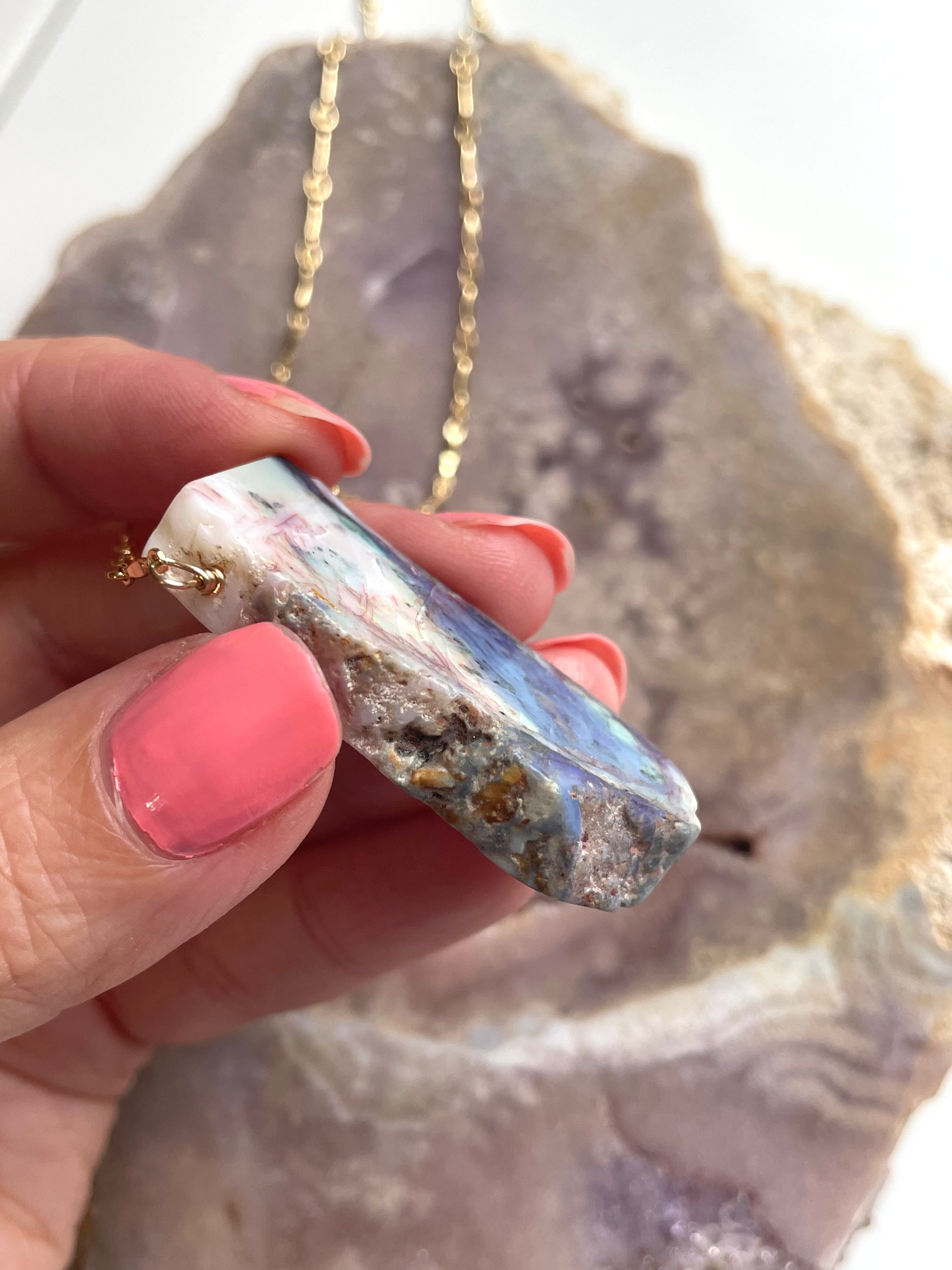 Stunning Large Raw Australian Opal Statement Necklace - 14kt Gold Filled Handmade Jewelry for Women | Perfect for Weddings, Parties & Special Occasions