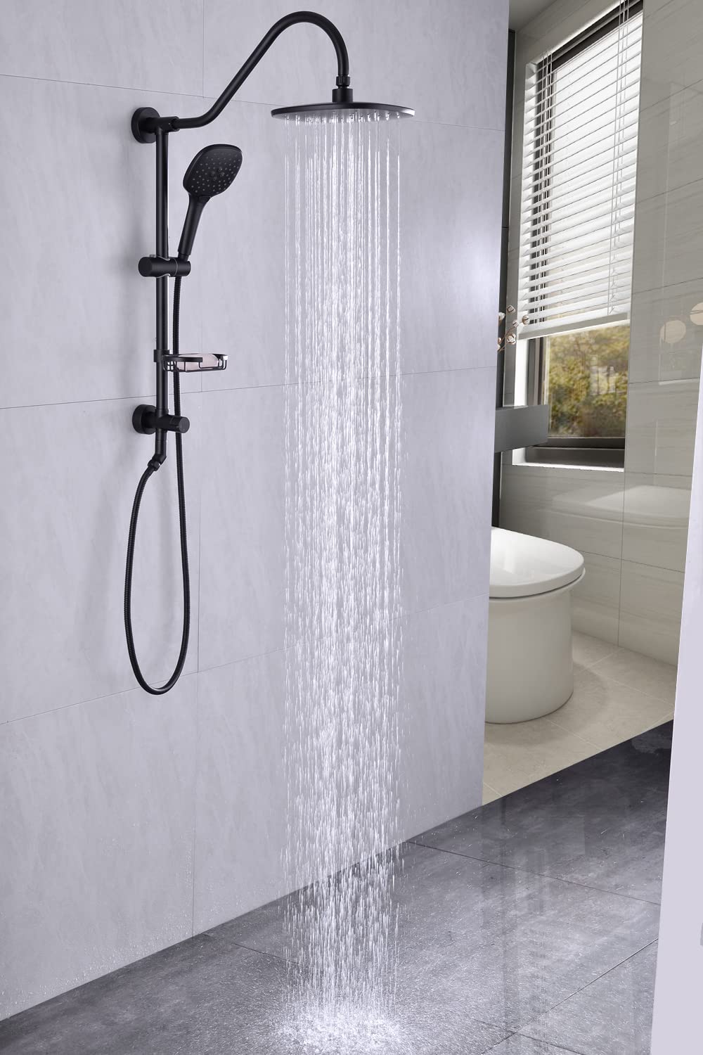 Matte Black Brass Retrofit Shower Faucet Set - 9 Inch Exposed Rainfall Shower Head with Adjustable Slide Bar, 3-Function Handheld Sprayer & Single Handle Combo System | Perfect for Modern Bathroom Renovations & Spa-Like Shower Experience