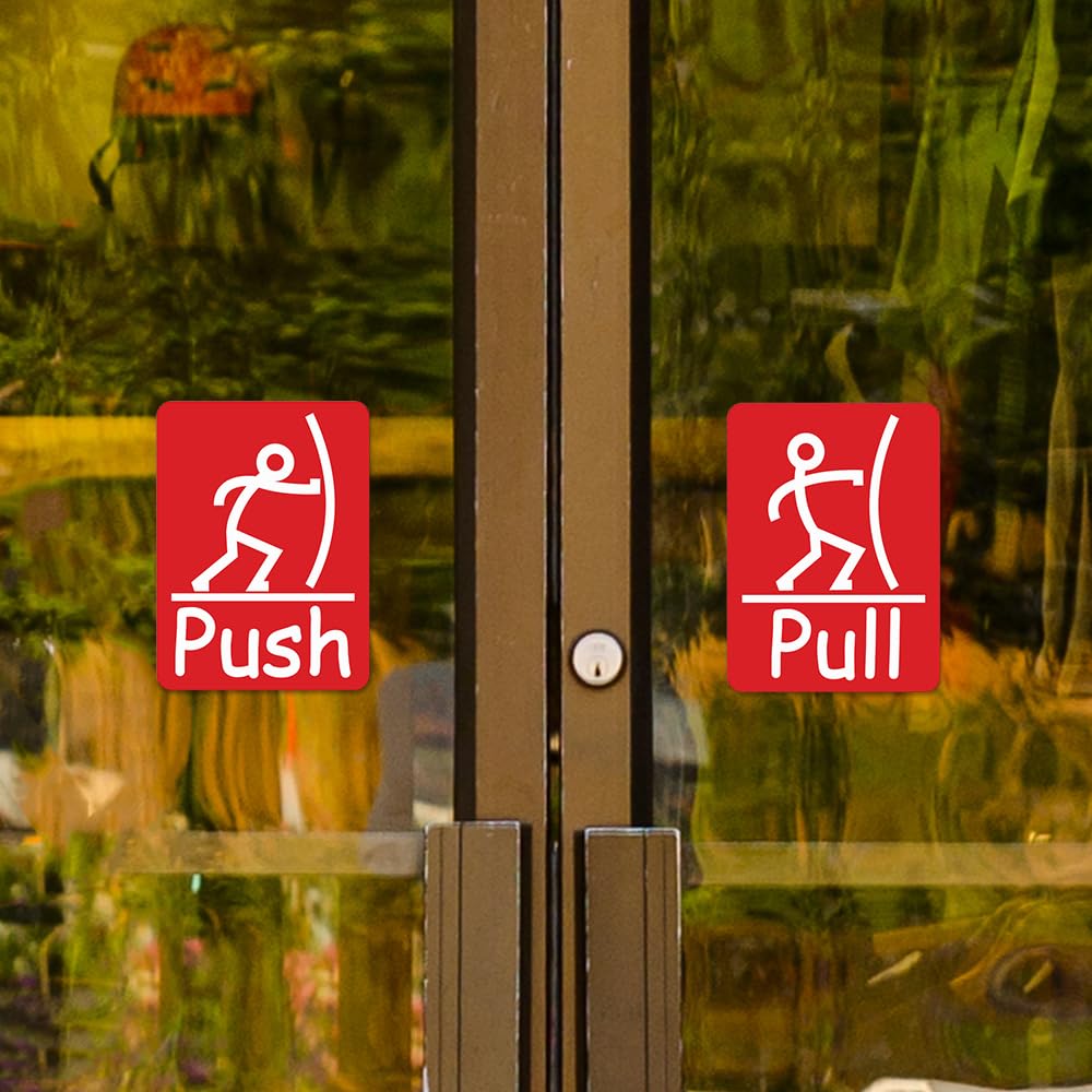 Fun Push Pull Door Sign (Red) - Durable & Decorative for Offices, Restrooms & Homes - Perfect for Clear Directional Signage