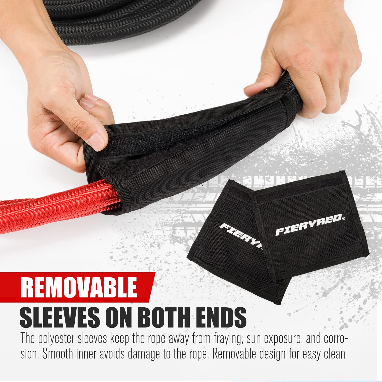 FieryRed 30FT 7/8 Inch Kinetic Energy Recovery Rope - Heavy Duty Snatch Strap with Reinforced Loops & Protective Sleeve for Off-Road Recovery | Ideal for 4x4, ATV, UTV, Pickup Trucks & Emergency Towing | Includes Durable Tote Bag for Storage & Transport