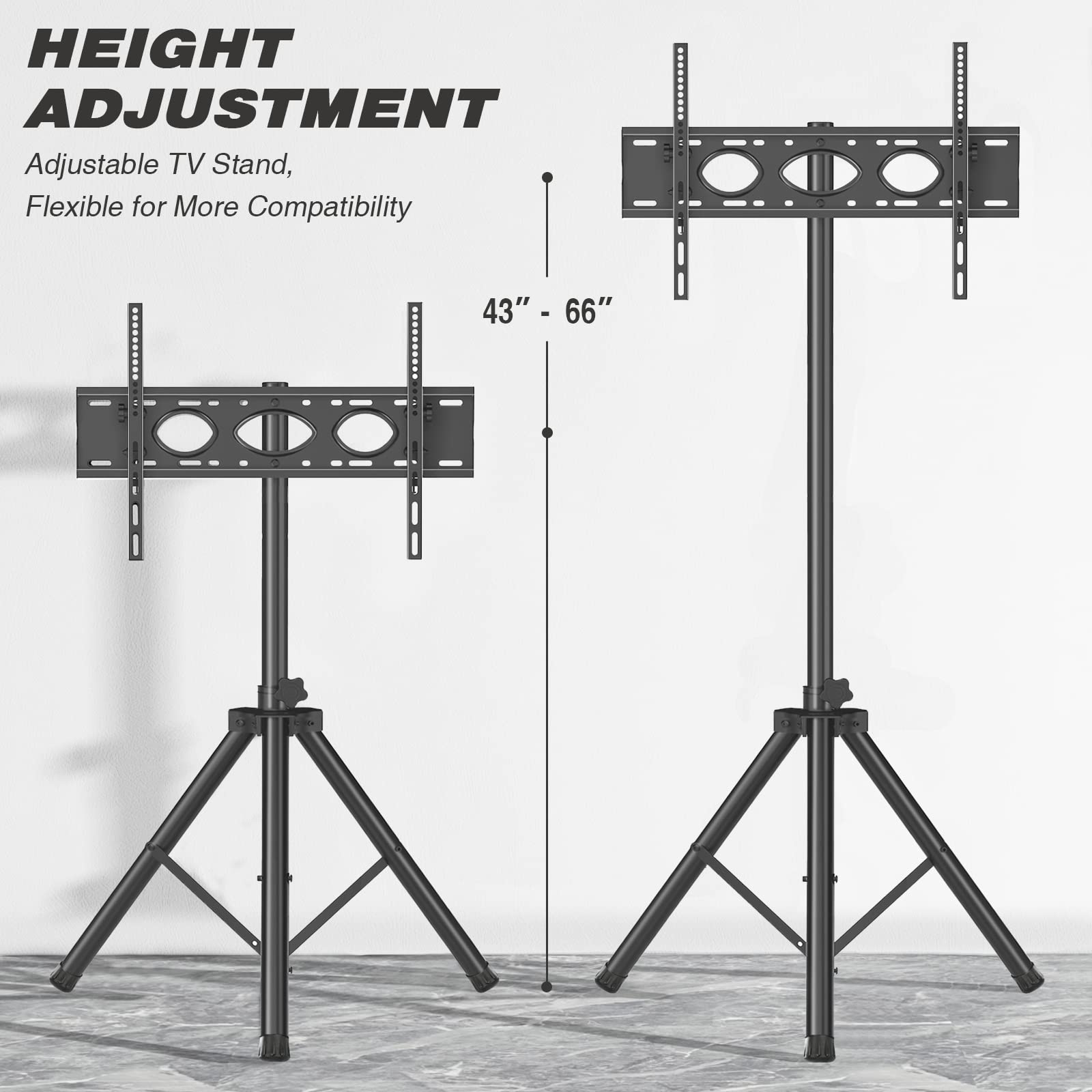 Heavy Duty Tripod TV Stand for 23-75 Inch Flat & Curved TVs - Adjustable Height Outdoor TV Mount with ±15° Tilt, 100 lbs Capacity & Safety Lock - Universal VESA 600x400mm - Perfect for Patio, Backyard, Camping & Tailgating - Black
