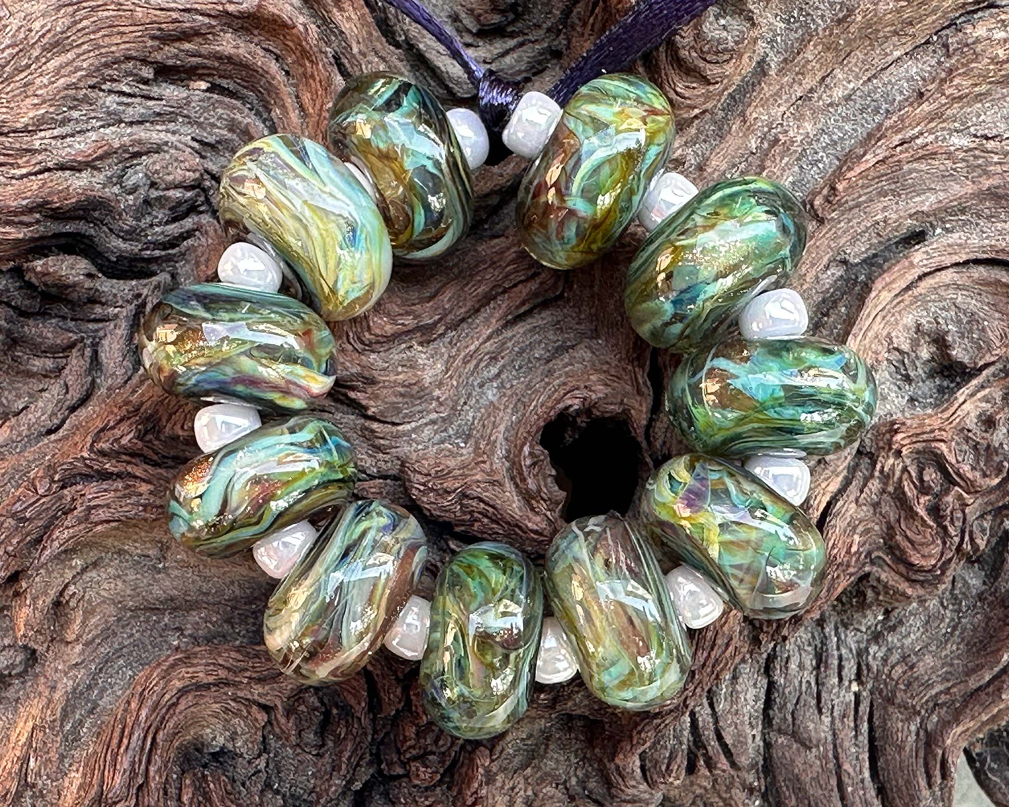 11pcs Ocean Mist Gold Lampwork Glass Beads Set for Jewelry Making, DIY Crafts, Bracelets & Necklaces - SRA Certified Handmade Beads