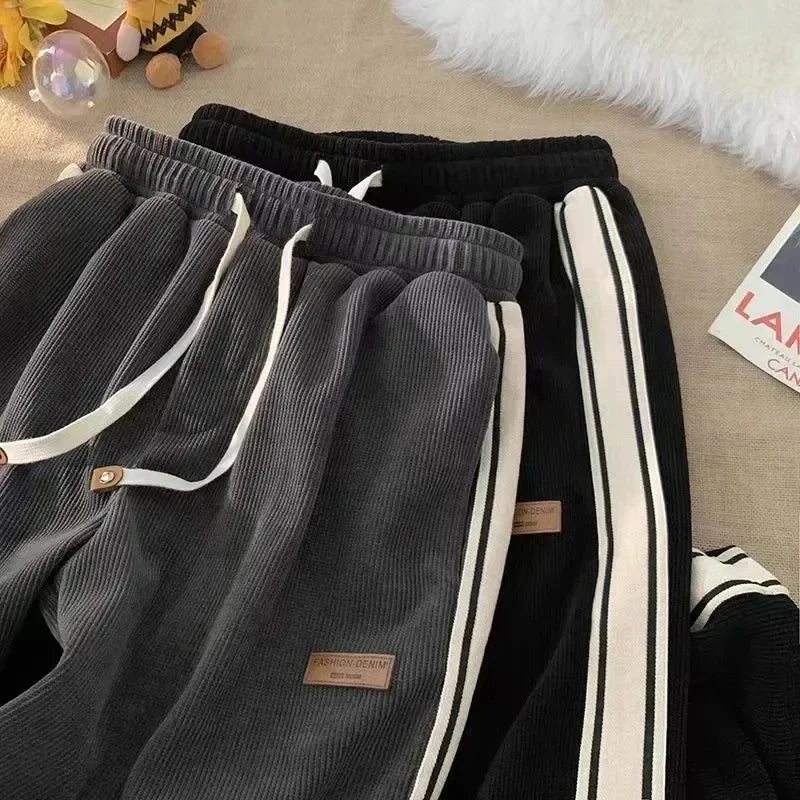 Women's Corduroy Striped Sweatpants - Y2K Harajuku Streetwear Wide Leg Joggers | High Waist Baggy Pants for Casual Wear, Korean Fashion & Loungewear
