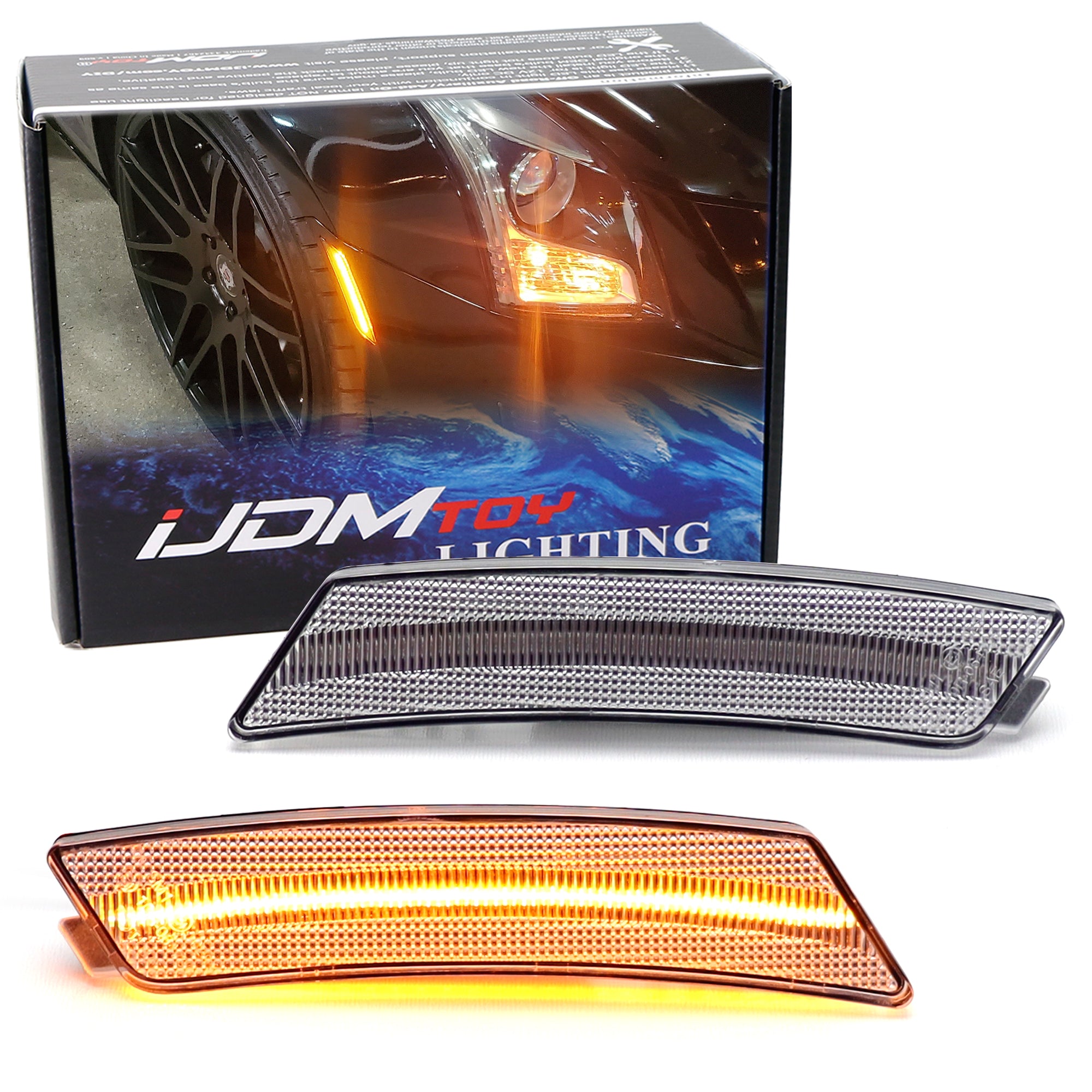 2020+ Cadillac CT5 Clear Lens Amber LED Strip Front Bumper Side Marker Lights - DRL Daytime Running Lights for Enhanced Visibility & Style