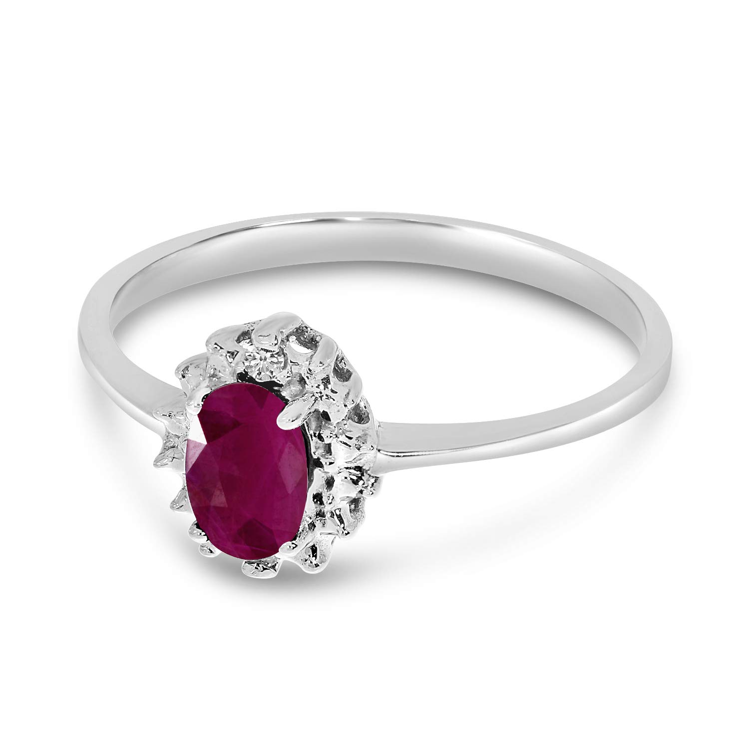 10K White Gold Oval Ruby and Diamond Ring for Women - Elegant Vintage Style Engagement & Wedding Band - Perfect for Anniversaries, Proposals, and Special Occasions