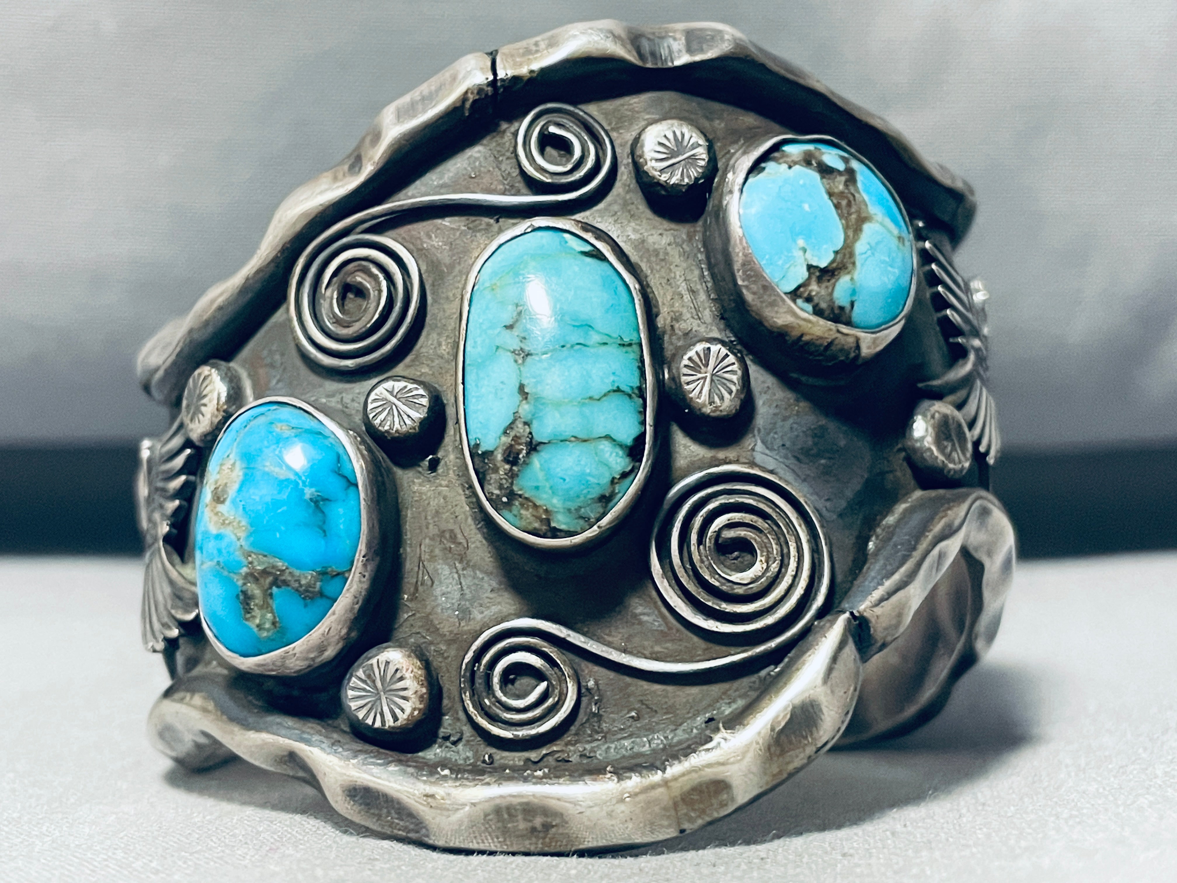 115 Grams Mens Vintage Native American Navajo Turquoise Sterling Silver Bracelet
